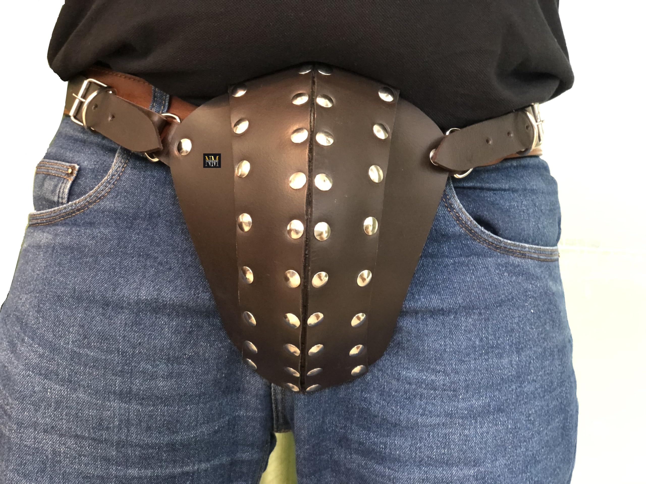 Medieval Paladin Codpiece Leather Groin Protection Cup Crotch Fighting LARP Combat Renaissance Armor Men's Costume, Brown, L
