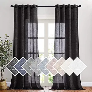 NICETOWN Linen Textured Sheer Curtains 108" L for Living Room, Privacy Chic Sheer Curtains Window Treatment Translucent Drapes for Farmhouse/Cottage, 52" Wide, Black, 1 Pair
