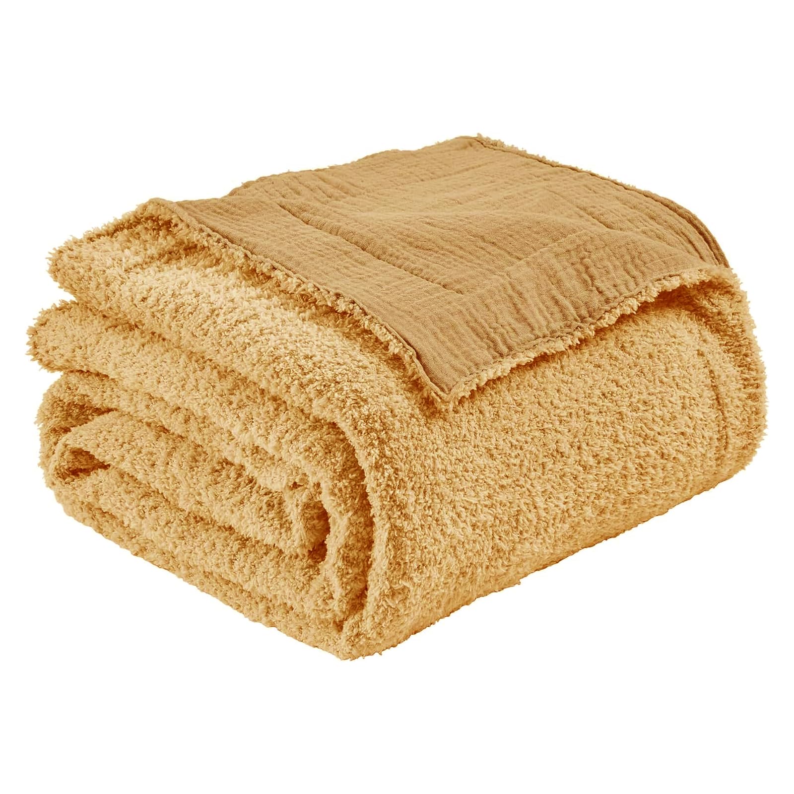 EMME Manta de algodón prelavada, Suave, cálida, Transpirable, Ligera, para sillón, Cama, para Todas Las Estaciones, Color Beige, 130 x 150 cm OEKO-TEX STANDARD 100