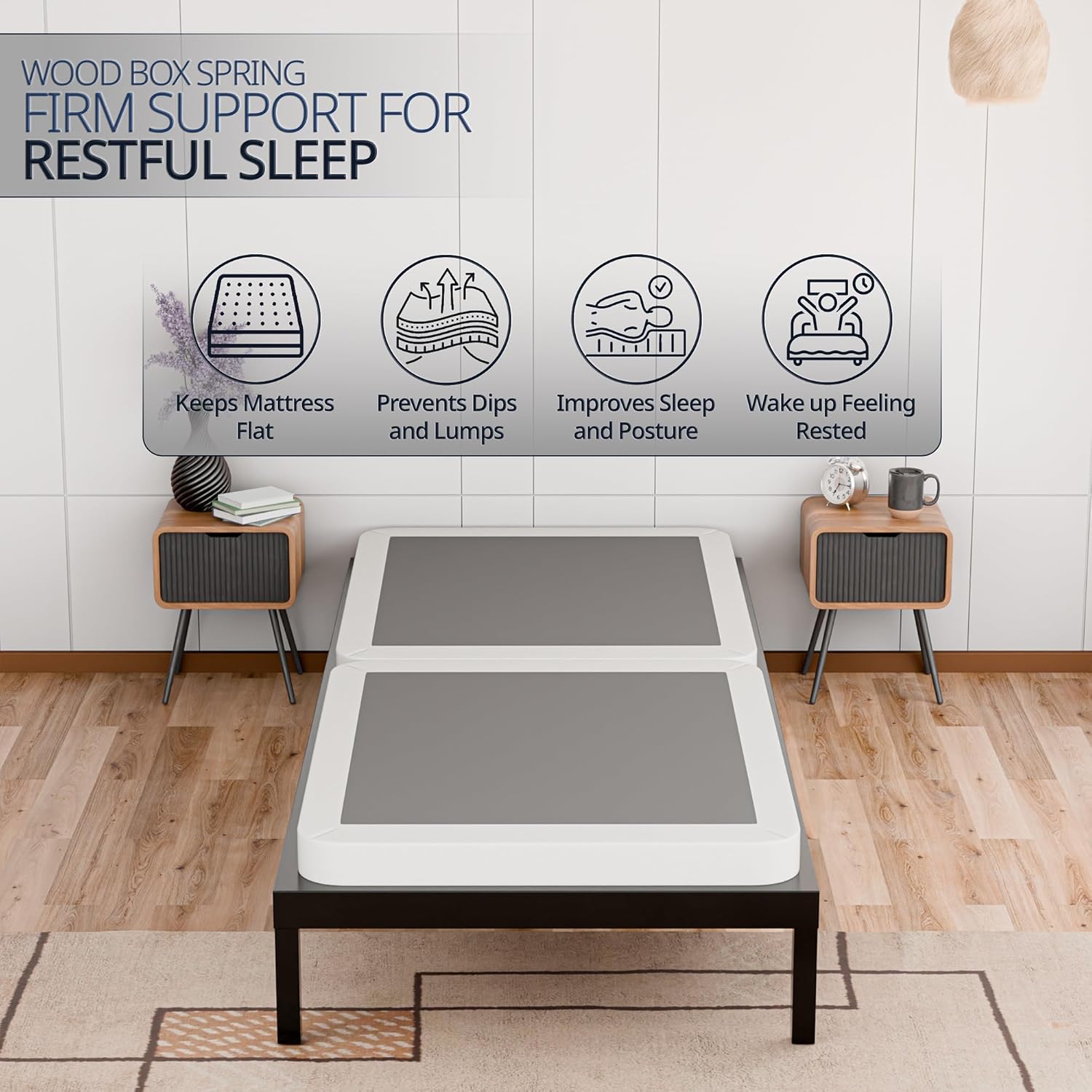 Zayton, Box Spring Bed Base Twin Size, 2-Inch Wood Mattress Foundation - Amish Made in USA – Quiet Noise Free, 2-Pieces Under Mattress-Support BoxSpring, Fully Assembled, White