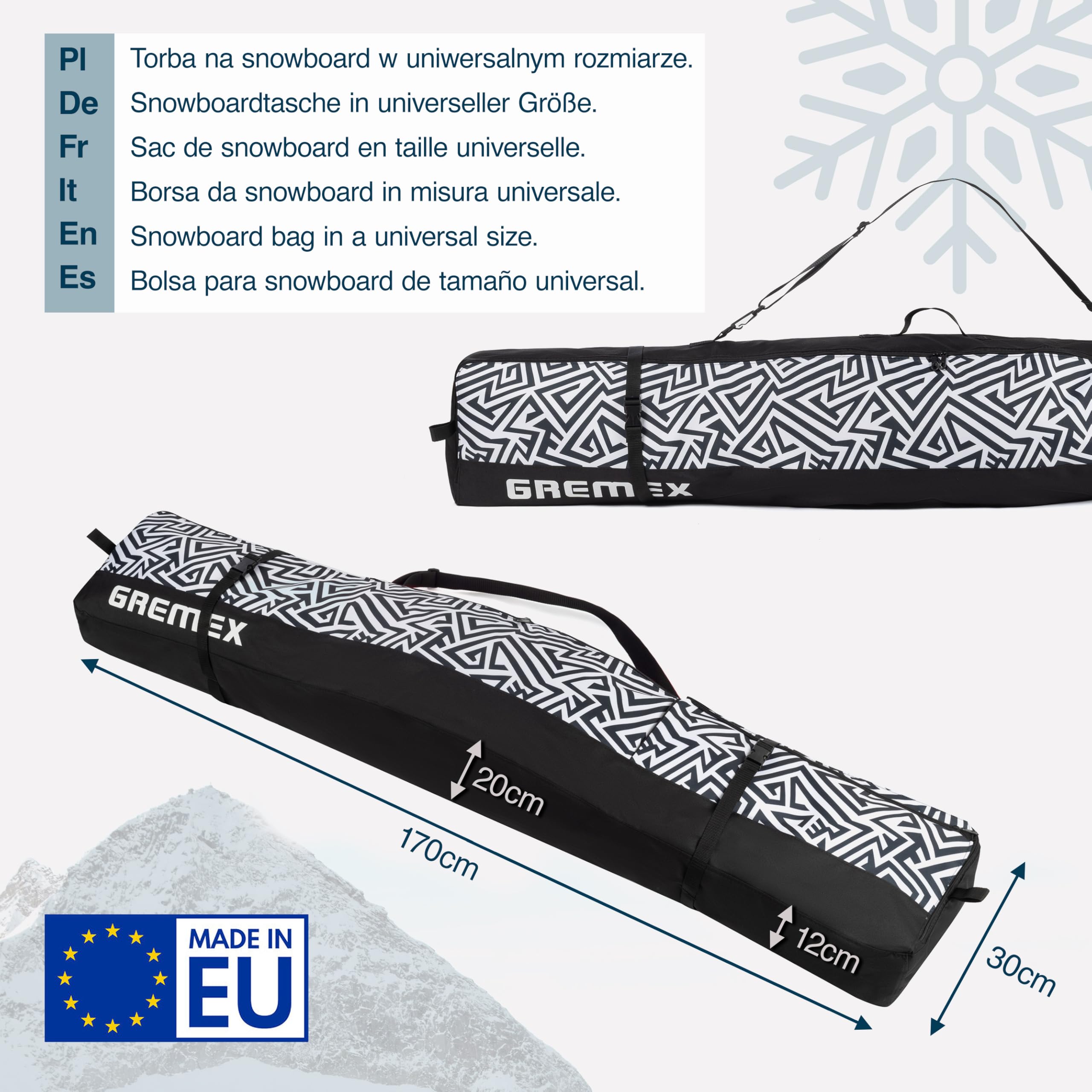 Bolsa para Snowboard 170 cm Impermeable Protectora Resistente Ligera