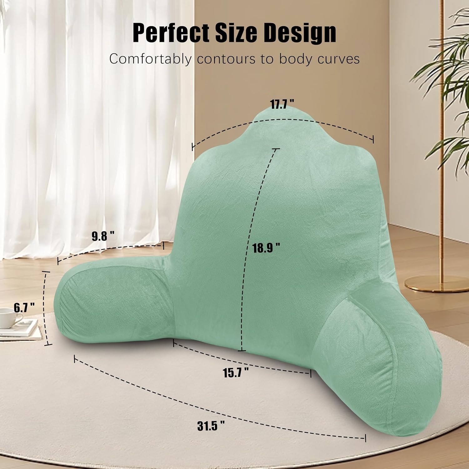 Reading Pillow for Adults - Back Support Cushion with Detachable Washable Cover for Sitting Up in Bed, on Couch, Sofa, or Floor - Dorm Essentials, Green