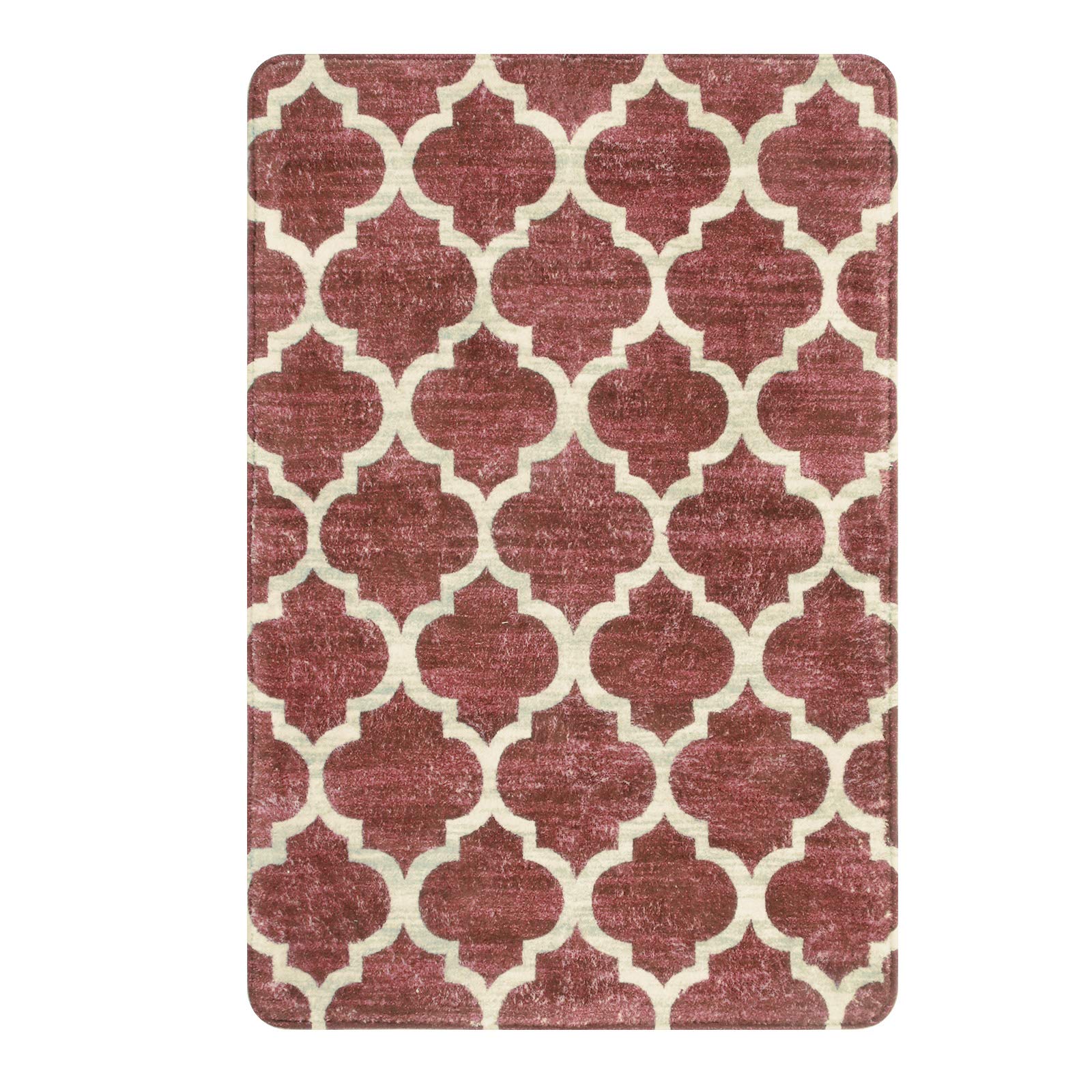 Lahome Moroccan Washable Area Rug - 3'x5' Red Small Entry Rug Accent Distressed Non-Slip Throw Rug Floor Carpet Rug for Door Mat Entryway Bedroom Living Laundry Room Kitchen Rug