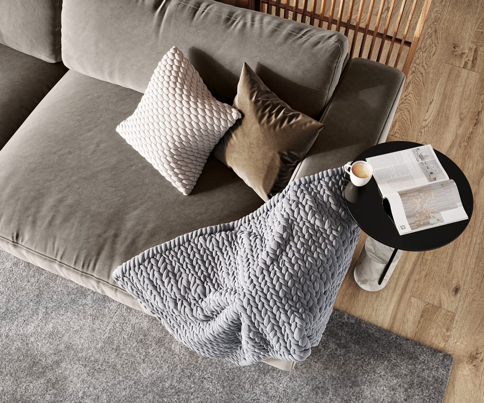 INLENDISH Century Velvet 3 Seater Sofa (LHS) Classic Grey | Luxurious & Comfortable Sofa for Living Room, Bedroom, Office & Guest Use | 10-Year Frame Warranty 2
