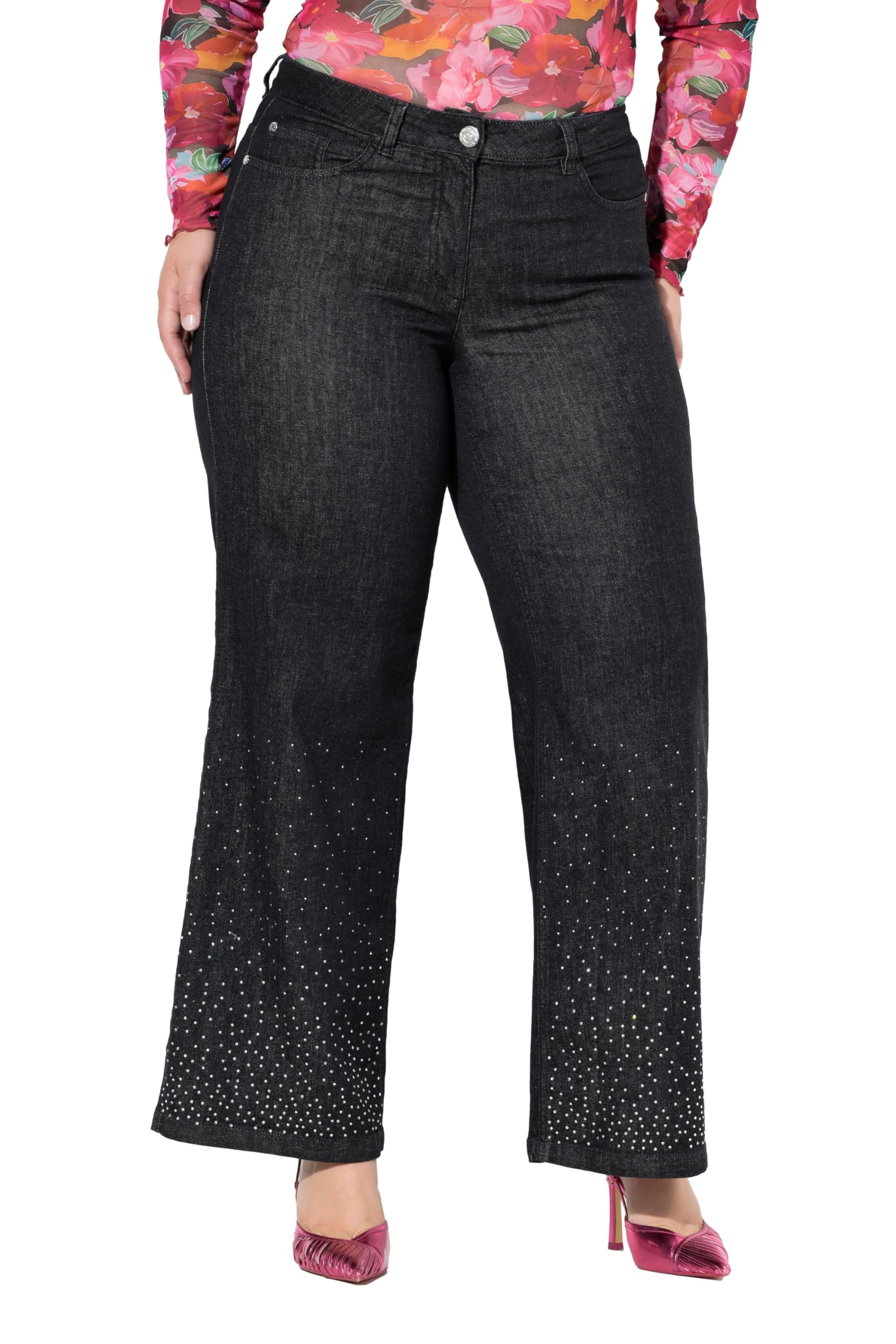 MIAMODA Damen große Größen Übergrößen Plus Size Bootcut-Jeans Nora, Schlag mit Glitzersteinchen, 5-Pocket 846072