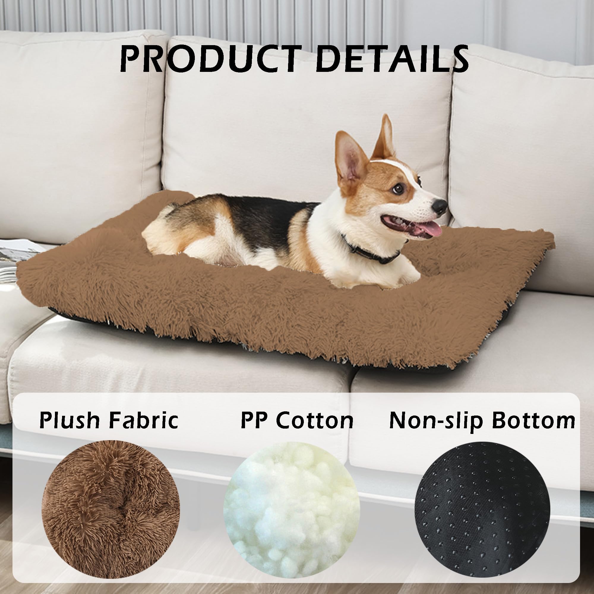 Grand matelas de cage pour chien, coussin moelleux anti-anxiété avec housse amovible lavable, tapis antidérapant rectangulaire, apaisant pour animaux de compagnie, chiens et chats (140 x 110 x