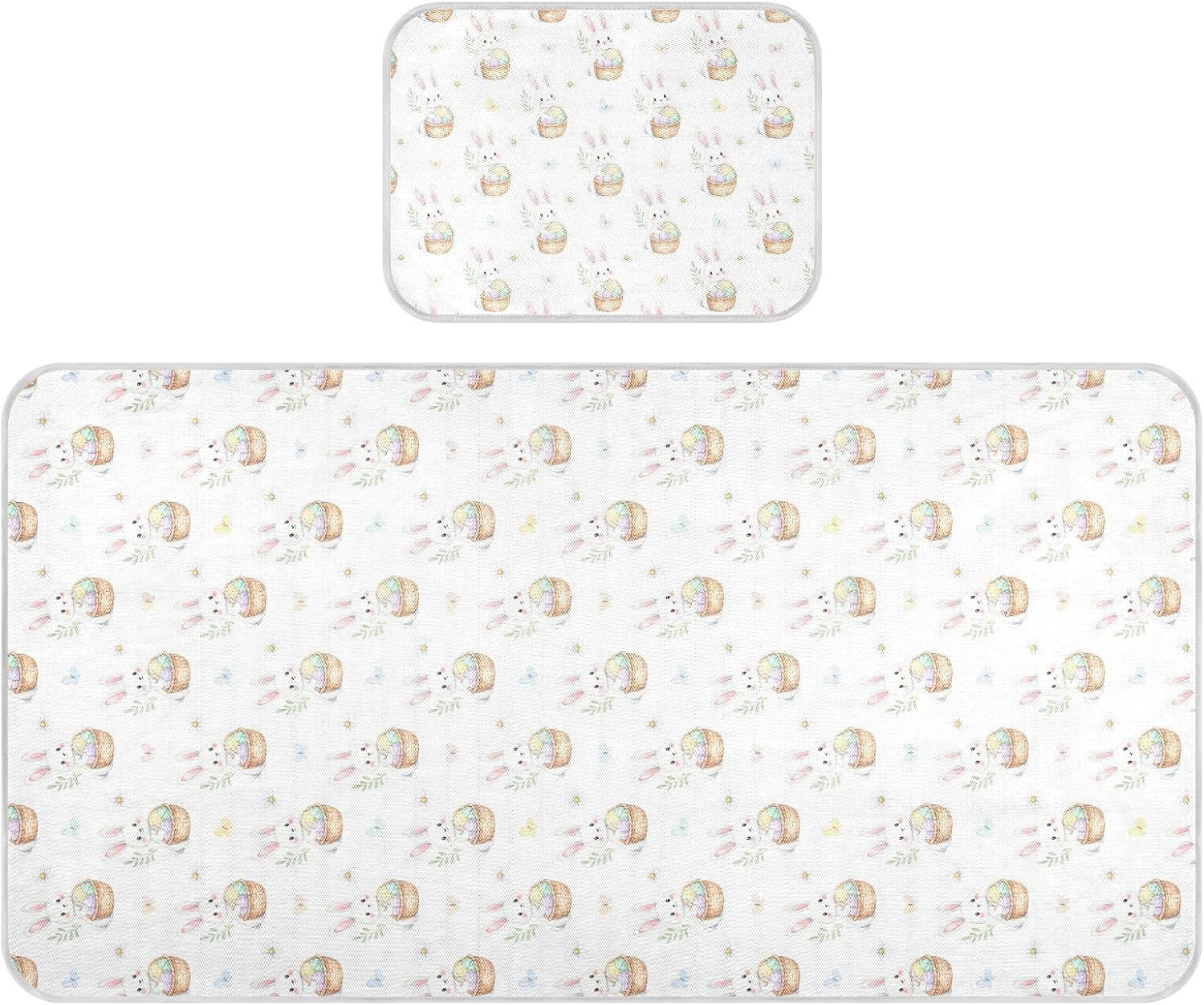 Baby Cooling Mat Cute Bunny Watercolor Ice Silk Breathable Mesh Summer Crib Mattress Pad with Pillowcase, Soft Cooling Sleeping Surface for Infant & Toddler, 52"x28"