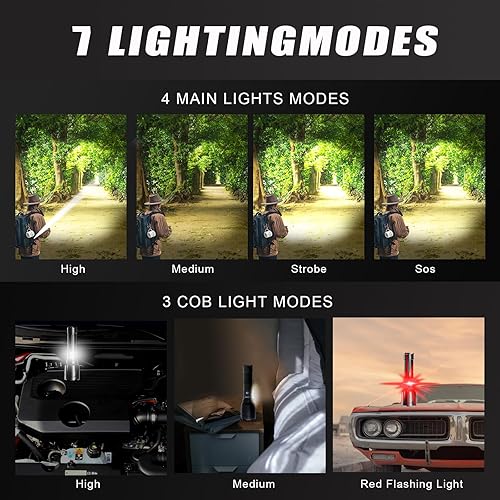 Miniatura 2 de Linternas recargables de alto lúmenes, 300000 lúmenes, linternas súper brillantes, 7 modos con luz de trabajo COB, zoomable, luz de flash