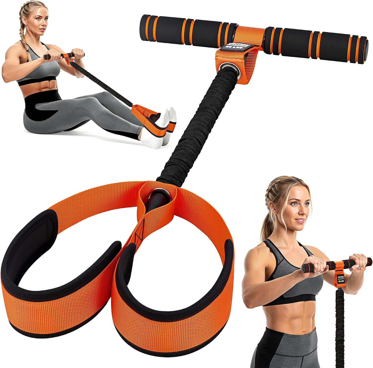 KUTIZE Ankle Bands+Pedal Resistance Bands with Handle for Women, Upgraded Tube Anti-Snap Latex, Soft Padded Foot Pedals for Home Abs Workout, Core Toning, Yoga & Physical Therapy