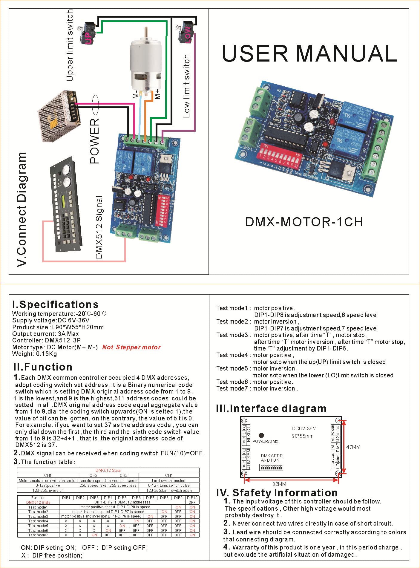 DMX Contrôleur de moteur DMX512 Contrôleur de signal DC 12 V-36 V