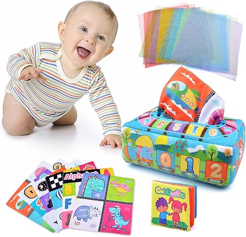 Juguetes Montessori para bebés de 0 a 6 meses, juguetes Montessori para bebés de 6 a 12 meses, caja de pañuelos para bebés de alto contraste,