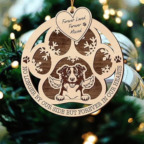 Miniatura 6 de V VIBEPY Adorno de Border Collie impreso, adorno de Navidad Border Collie, adornos conmemorativos para perros, adornos de 2 capas de 3.5 pulgadas,