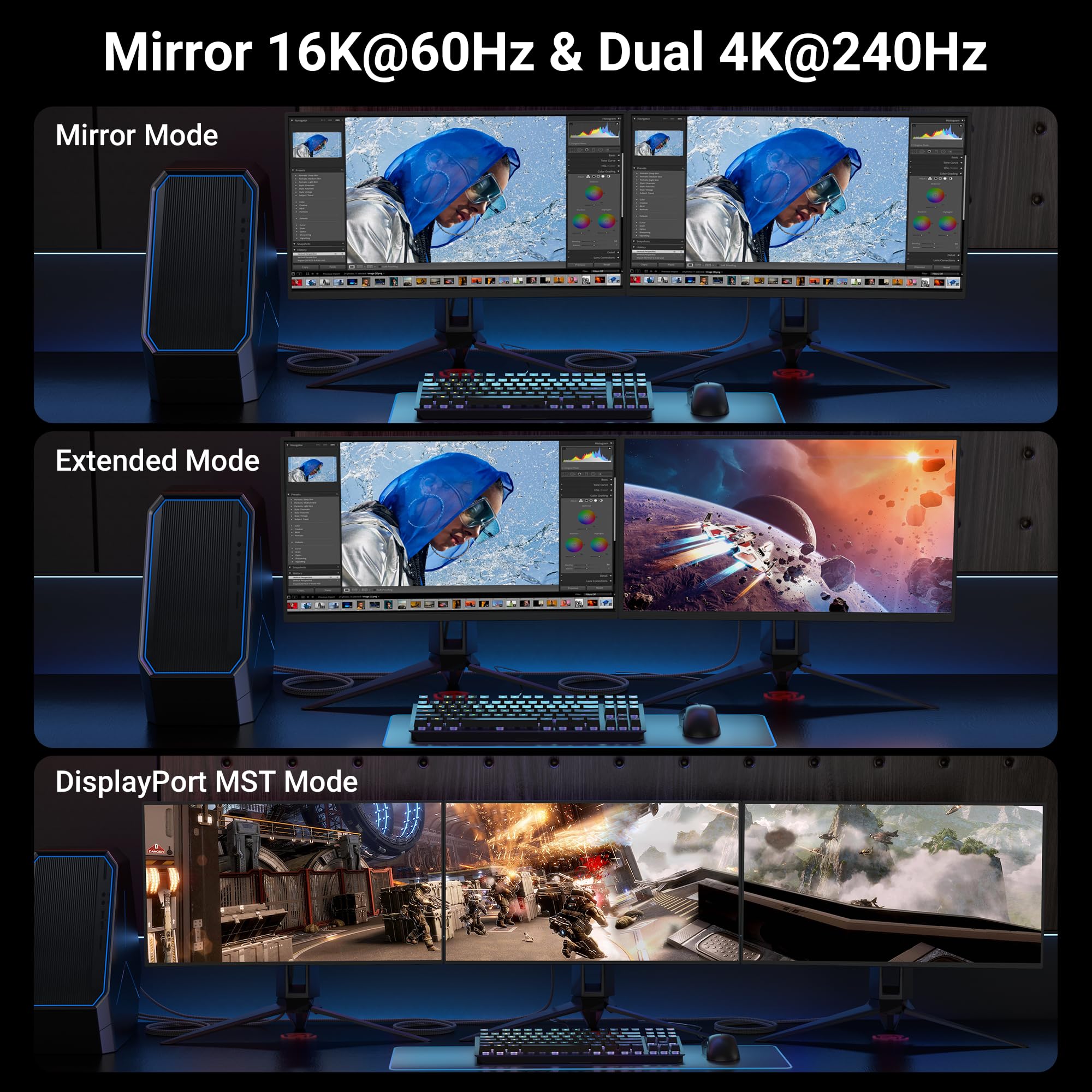 Cavo DisplayPort 2.1 certificato 3.3FT VESA 80Gbps DP2.1 Gaming Monitor