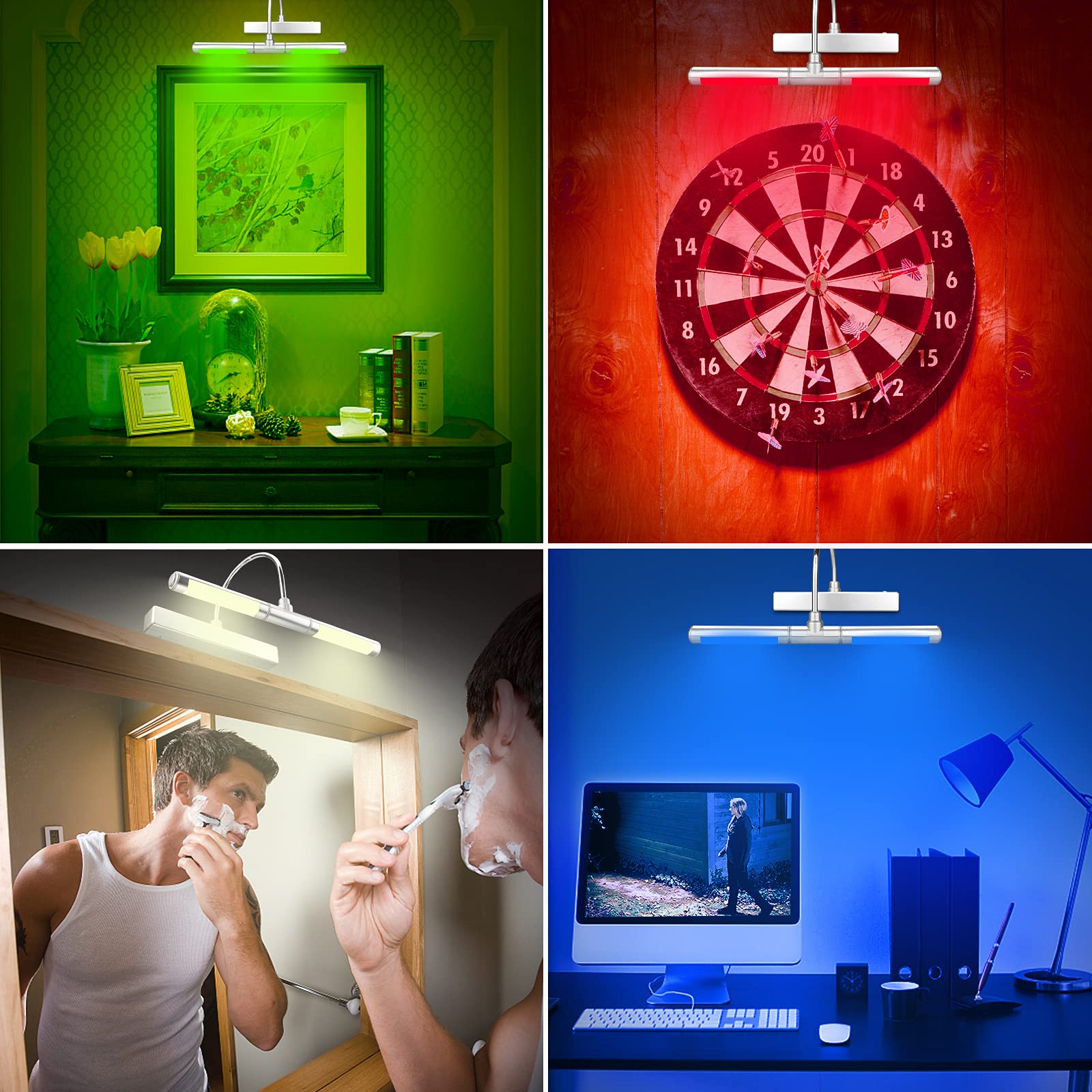 HONWELL Drahtlose Bilderleuchte LED, Bilderlampe mit Fernbedienung,Drehbarer LED Lichtkopf mit Timer 180° Schwenkarm Wiederaufladbare Dart beleuchtung Kabellos Malleuchte zum Malen von Bildern,Silber