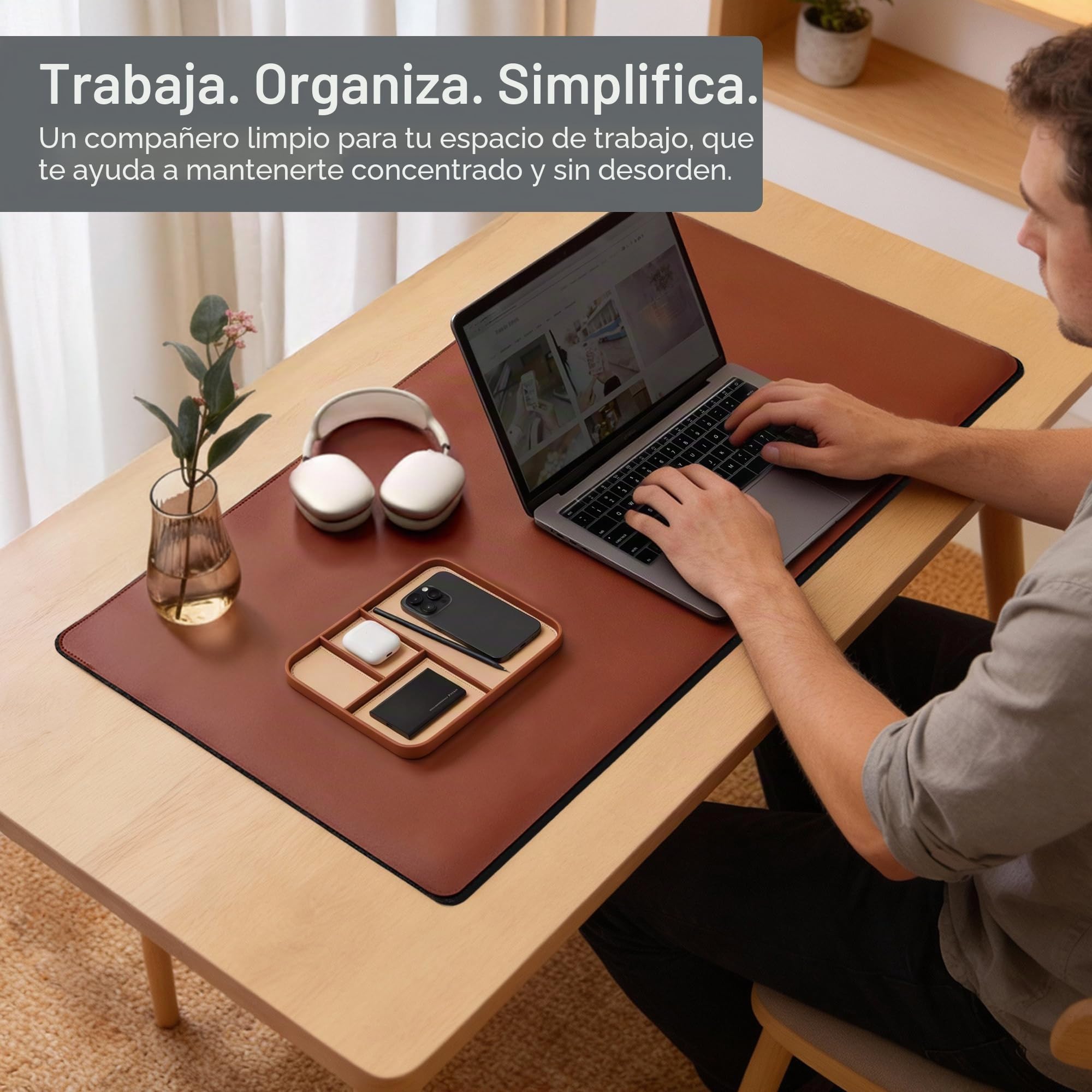 Nordik Valet Tray - Bandeja de cuero vegano de primera calidad en dos tonos marrón y beige - Organización elegante para los artículos esenciales diarios