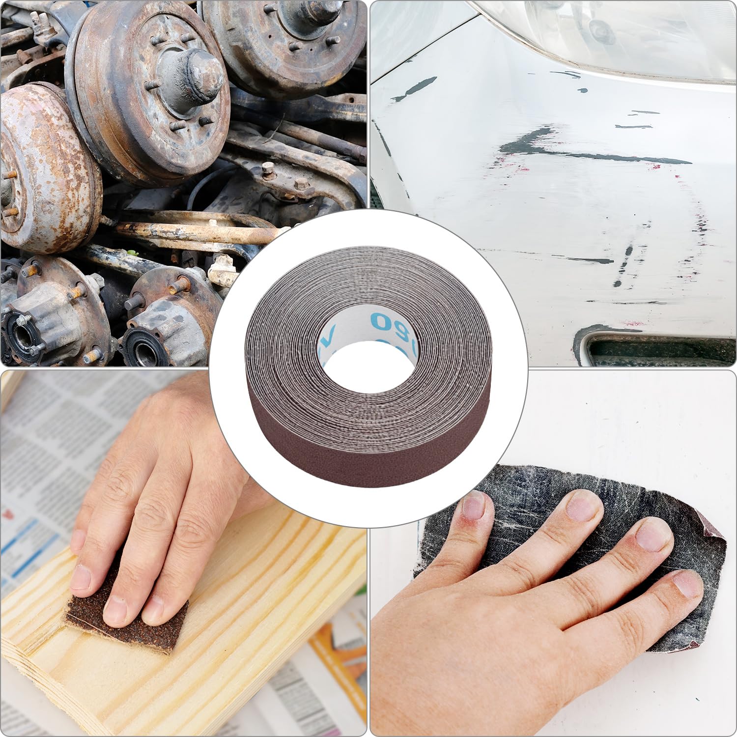 QWORK® Lot de 6 rouleaux de papier abrasif 2.5 cm x 8 m (grains 80/150/240/320/400/600), idéal pour le polissage du métal, du verre et du bois, avec boîte distributrice.