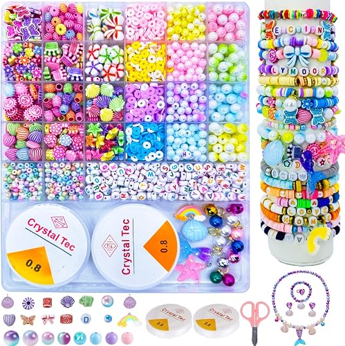 LYMOOR 2220PCS Bracelet Making Kit for Girls, Jewelry Making Craft Kits, Letter Beads White Pearl & Sparkling Pendant & Little Bell, Friendship Bracelet Birthday Gift for My Daughter