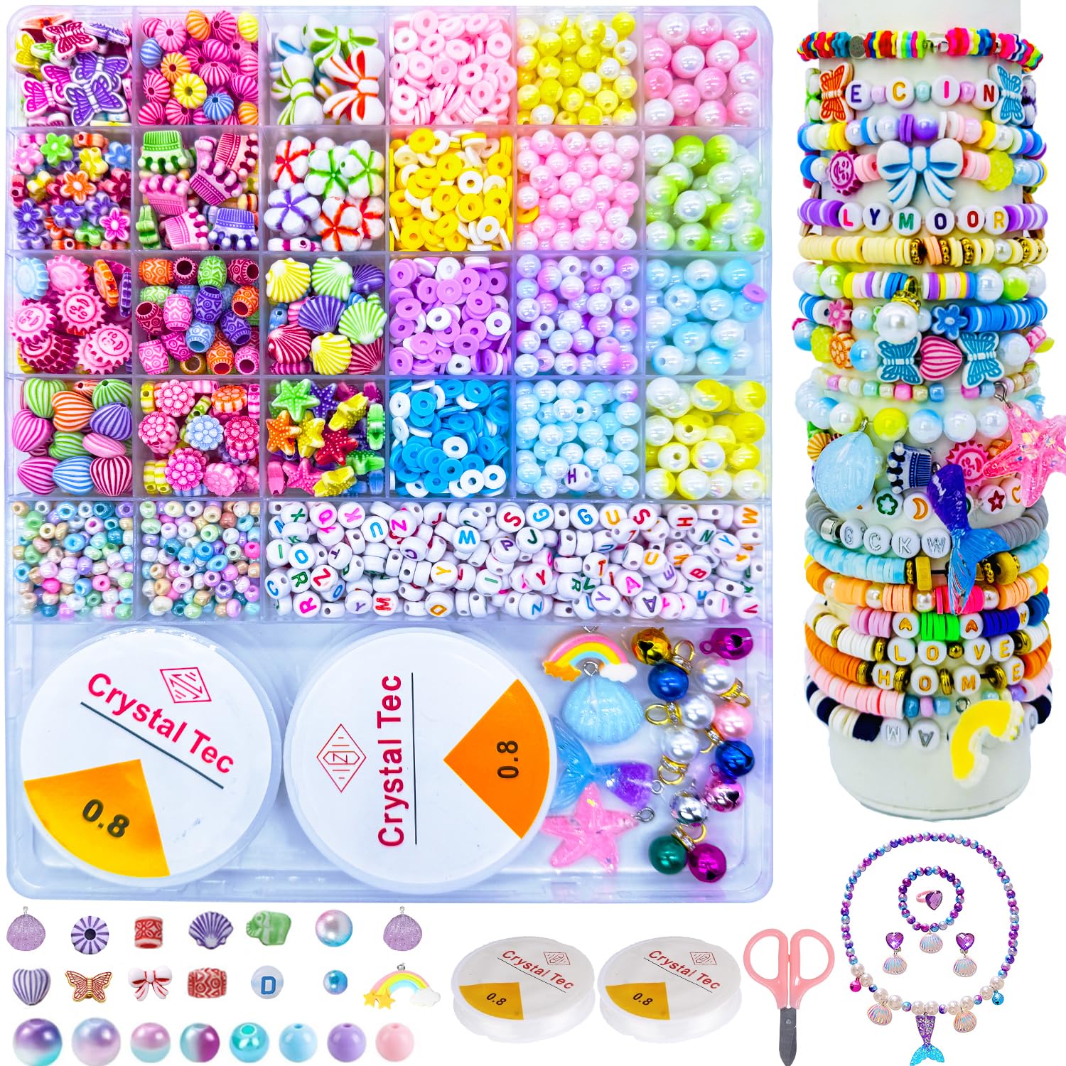 LYMOOR 2220PCS Bracelet Making Kit for Girls, Jewelry Making Craft Kits, Letter Beads White Pearl & Sparkling Pendant & Little Bell, Friendship Bracelet Birthday Gift My Daughter