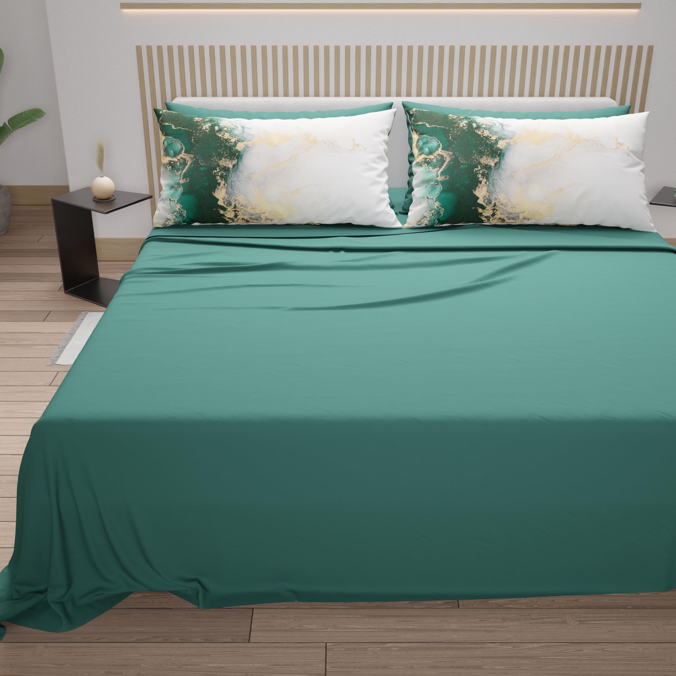 PETTI Artigiani Italiani - Cotton Sheets with Pillowcases in Digital Print, Pizza and a Half Bed Set, Teal Blue, 100% Made in Italy - Image 4