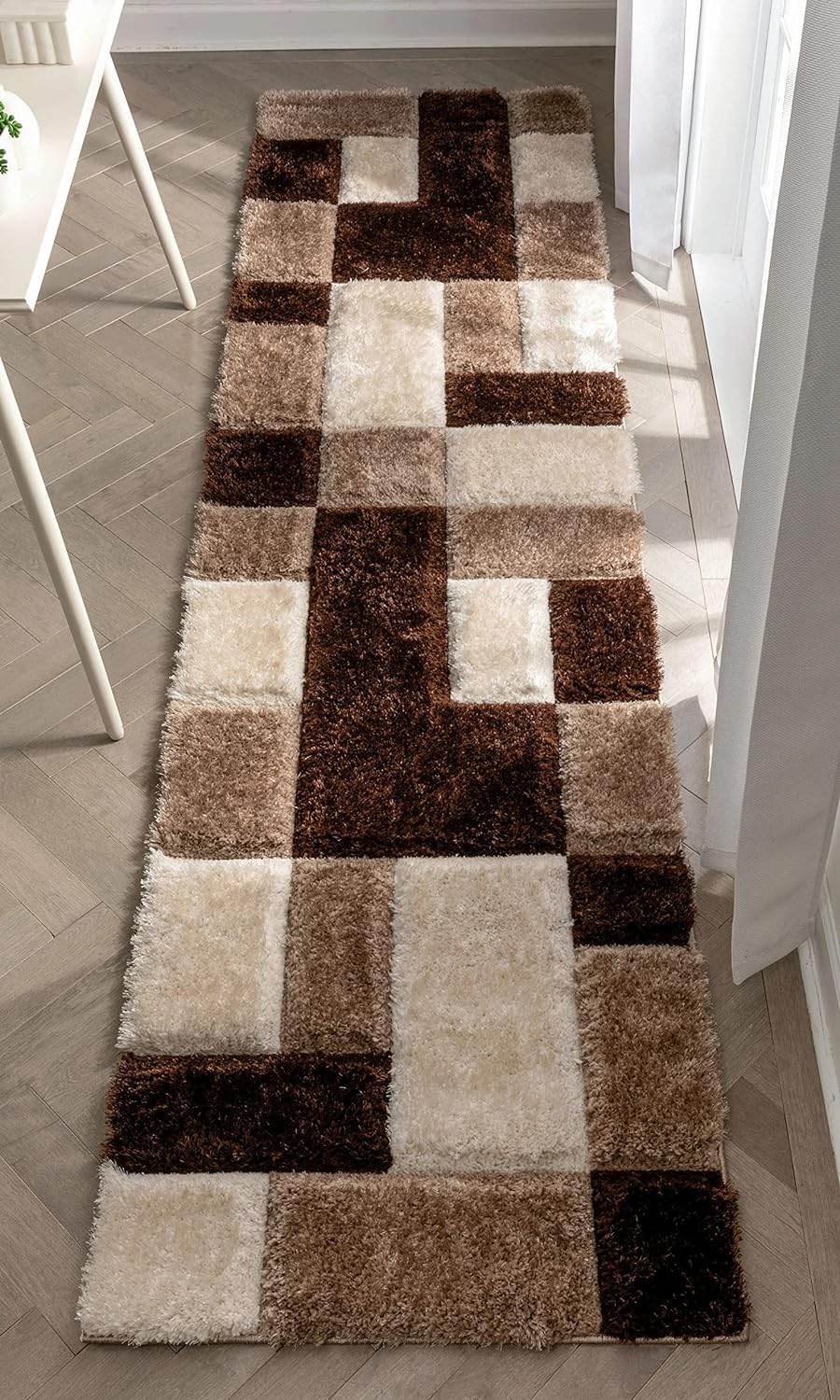 Carpets for Living Room 2x5 Feet Handmade Rectangular 3D Edge Collection Microfiber & Polyester Silk Touch Rugs - (Coffee - Box)