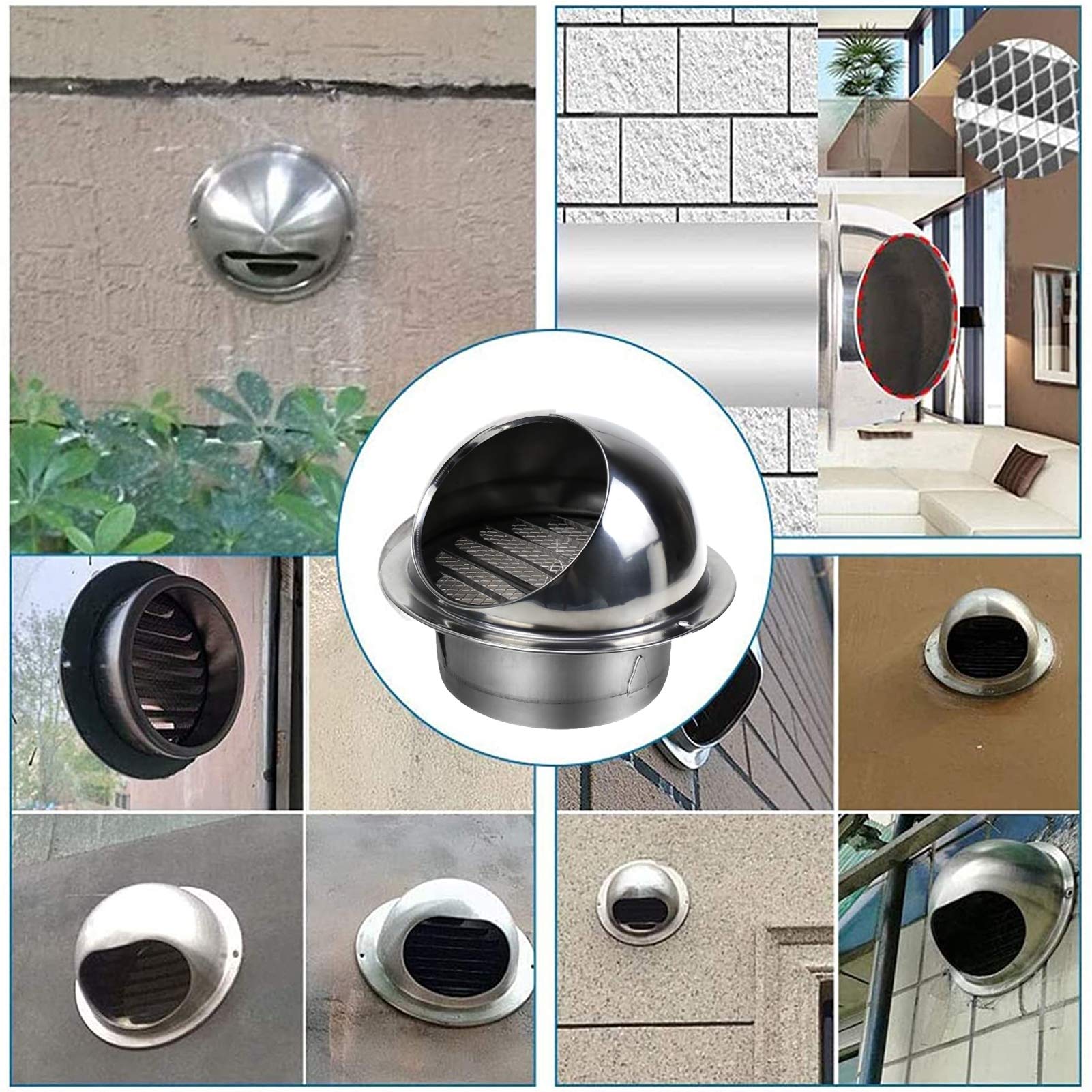 Grille de Ventilation Ronde avec Moustiquaire Stainless Steel Grille d'évacuation Air Entrant Air évacué Grille Ventilation,50mm