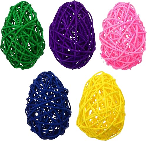 SEWACC 5 bolas de mimbre de ratán bolas decorativas para cuenco centro de mesa forma de huevo de Pascua bola de ratán decorativa orbes de rama
