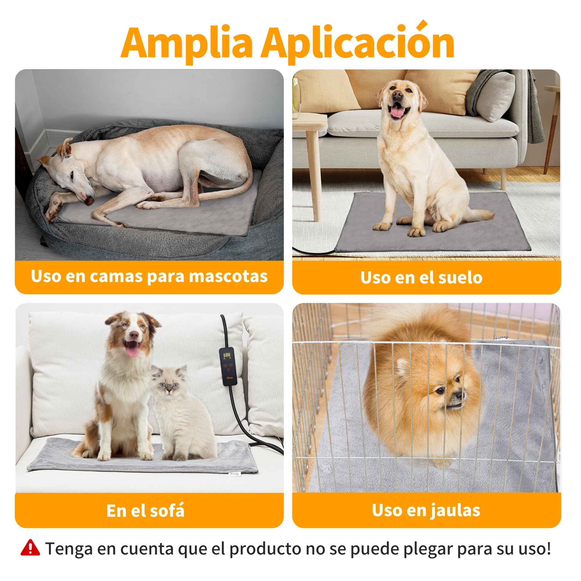 Toozey Manta Eléctrica para Perros y Gatos Interior, Ajustable Temporizador y Temperatrue Almohadilla Calefactora para Mascotas Gatos y Perros Recién Nacidos/Pequeños/Ancianos,Gris - M (60 * 45cm)