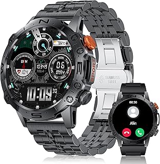 BANGWE Smart Watch for Men(Answer/Make Calls),1.43“ AMOLED Touch Screen Fitness Watch with Sleep Heart Rate Monitor,IP68 Waterproof 100 Sports Modes Smart Watch Compatible with Android IOS