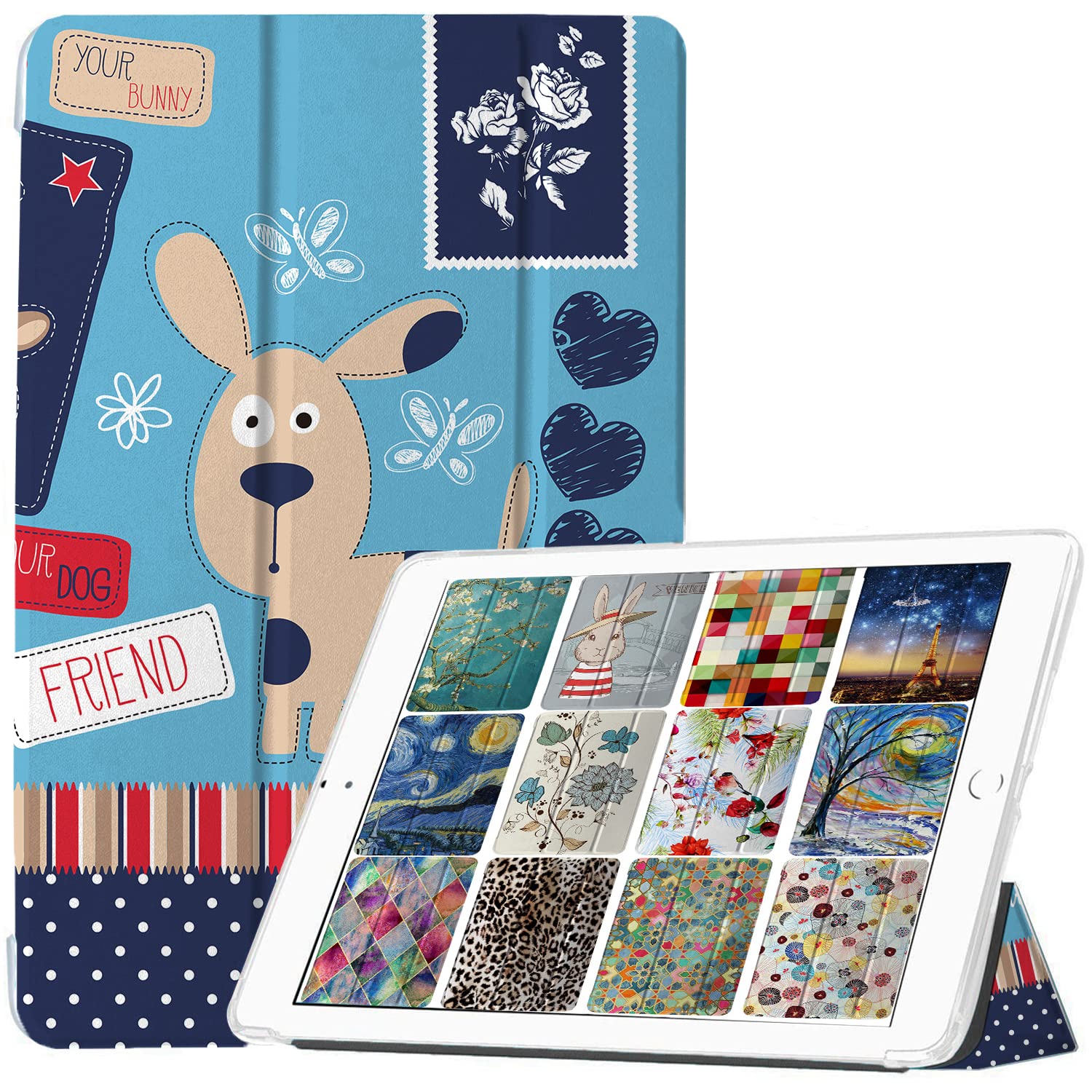 DuraSafe Cases for iPad 9.7 Inch 5/6 [iPad 5th 6th Gen ] A1893 A1954 A1822 A1823 Printed Smart Trifold Lightweight Soft Silicone Transparent Front & Back Cover - Cartoon Dog Print (B09QSTMKRZ) Amazon Price History, Amazon Price Tracker