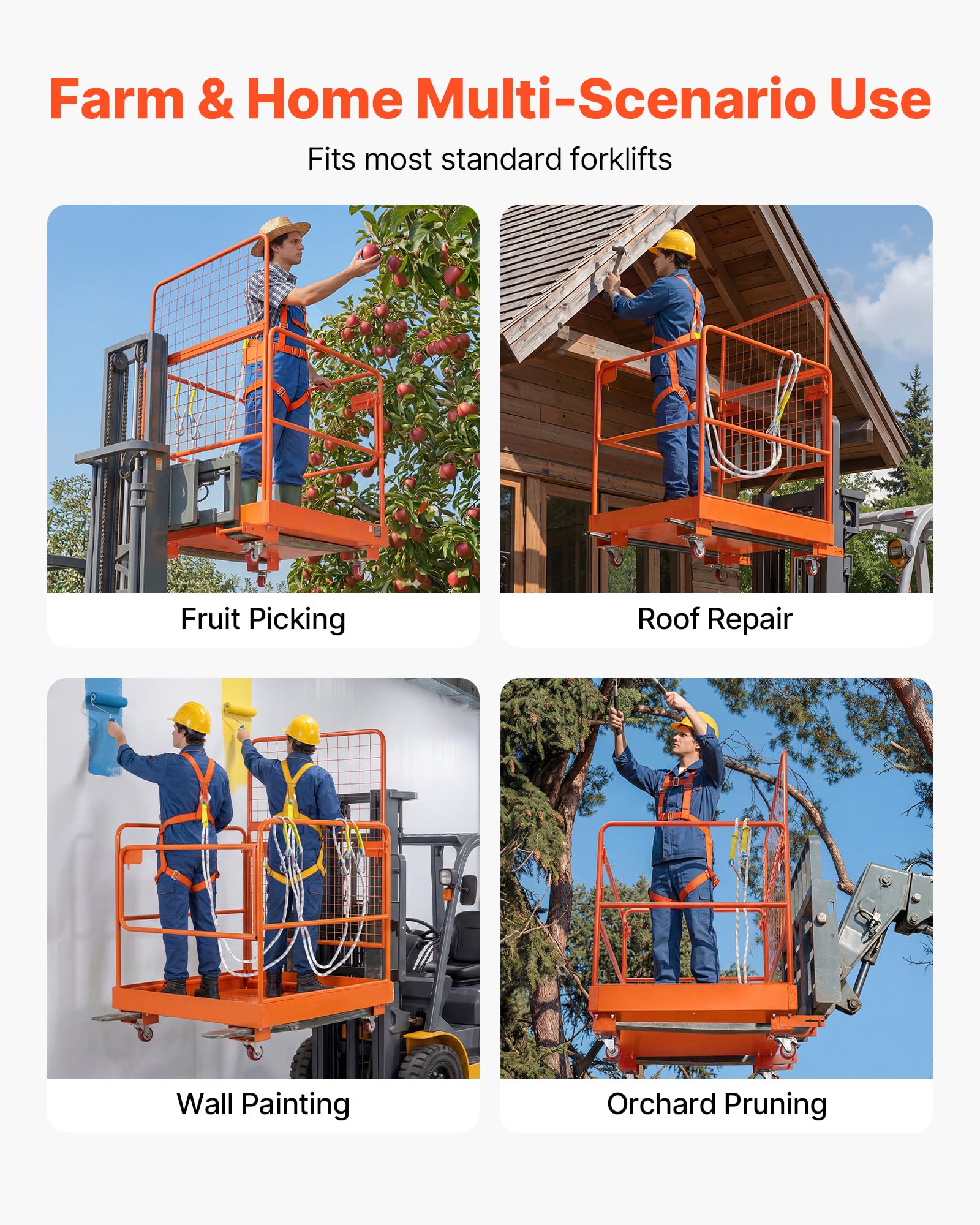 VEVOR Jaula de Seguridad para Montacargas 920x1045 mm, Carga 544 kg | Con ruedas, panel de malla, plataforma de acero y pasadores de bloqueo, para trabajos en altura con carretilla elevadora