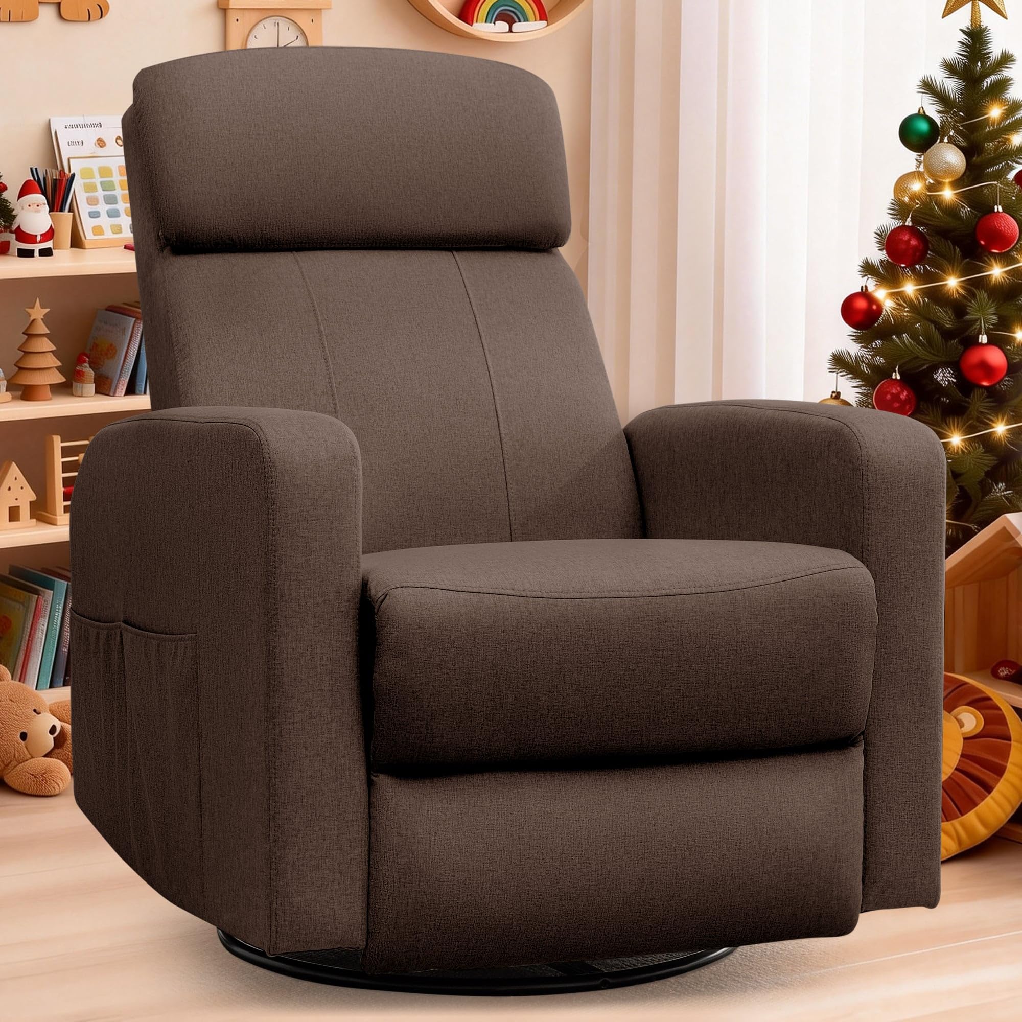 Power Swivel Recliner Chairs for Adults, Electric Glider Rocking Chair Nursery, Glider Recliner Nursery Chair with Classified Side Pocket, Nursery Rocking Chairs with USB and Type-C Ports