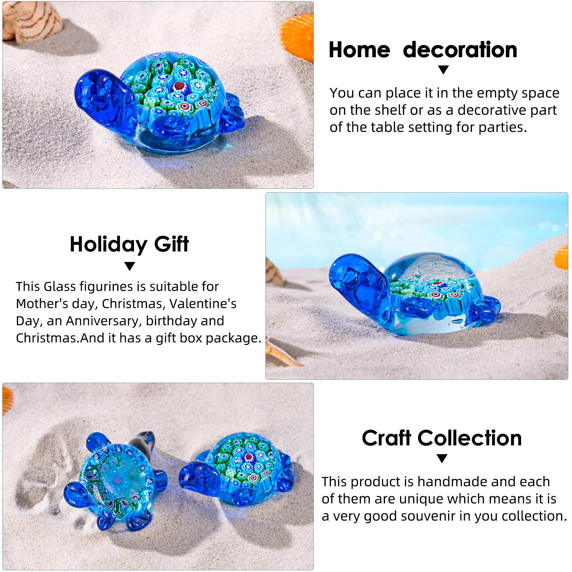 Presse-papier en verre soufflé à la main en forme de tortue de mer pour cadeau d'anniversaire, sculpture de tortue en verre (Tortue de mer)