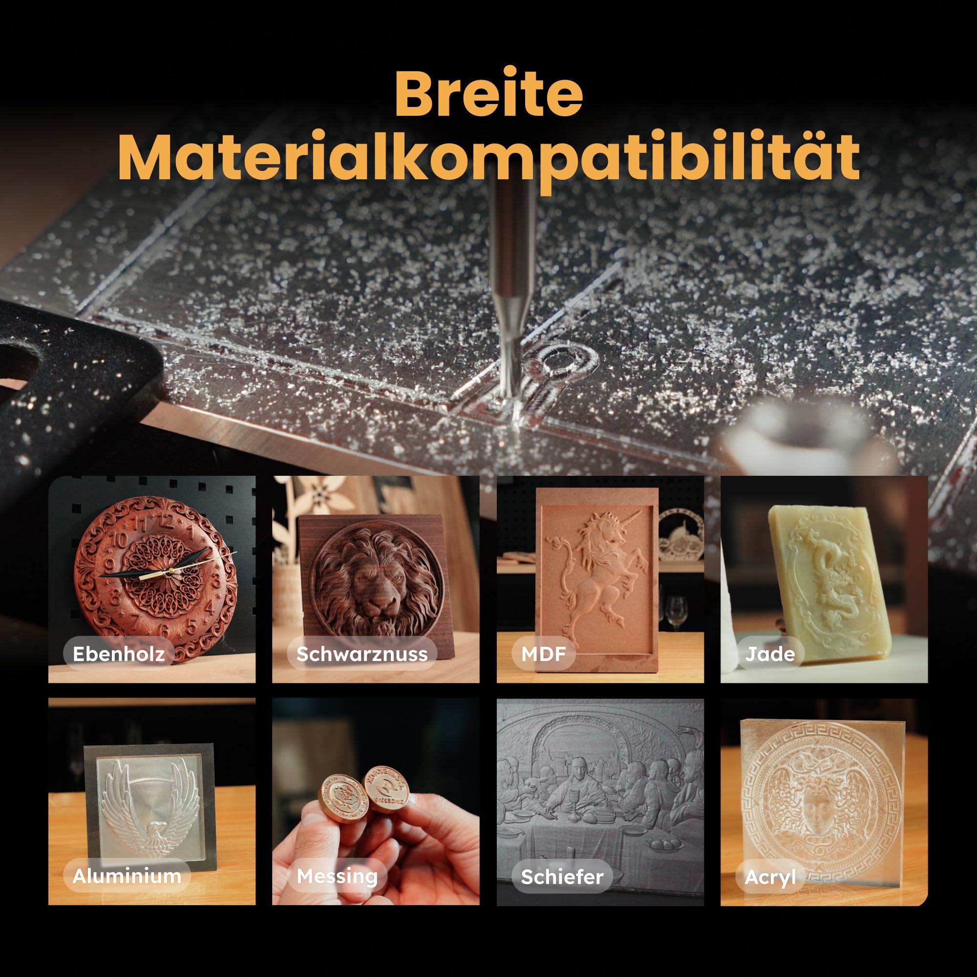 ATOMSTACK C4 Pro CNC Fräsmaschine, 4-Achsen Unterstützung, 200W Spindel CNC Fräs- & Graviermaschine, 420×420mm Arbeitsbereich, Offline-Steuerung, für Holz, Kunststoff, Aluminium, Messing