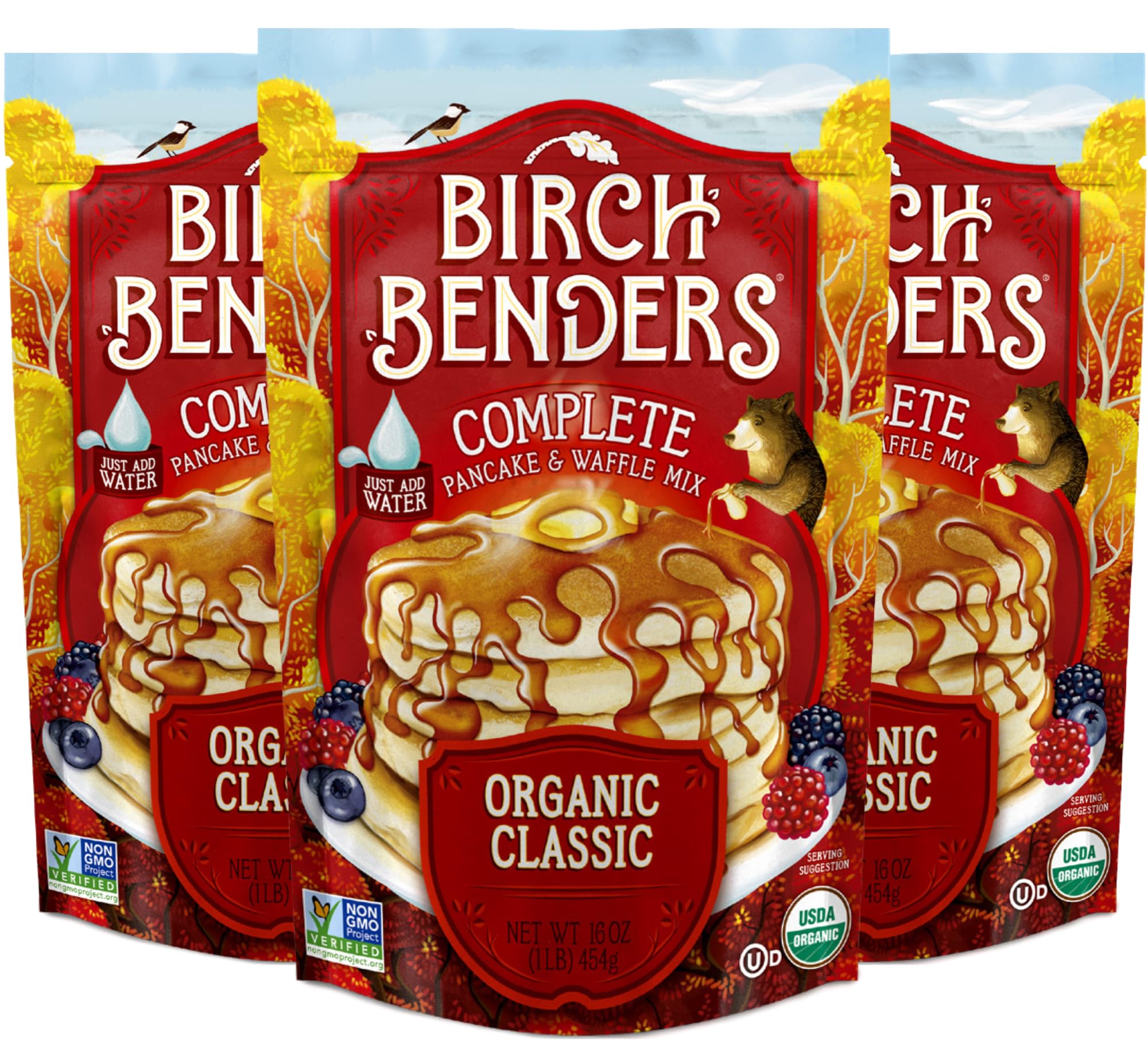 Birch Benders Organic Classic, Pancake and Waffle Mix, Non-GMO, 16 oz (Pack of 3)