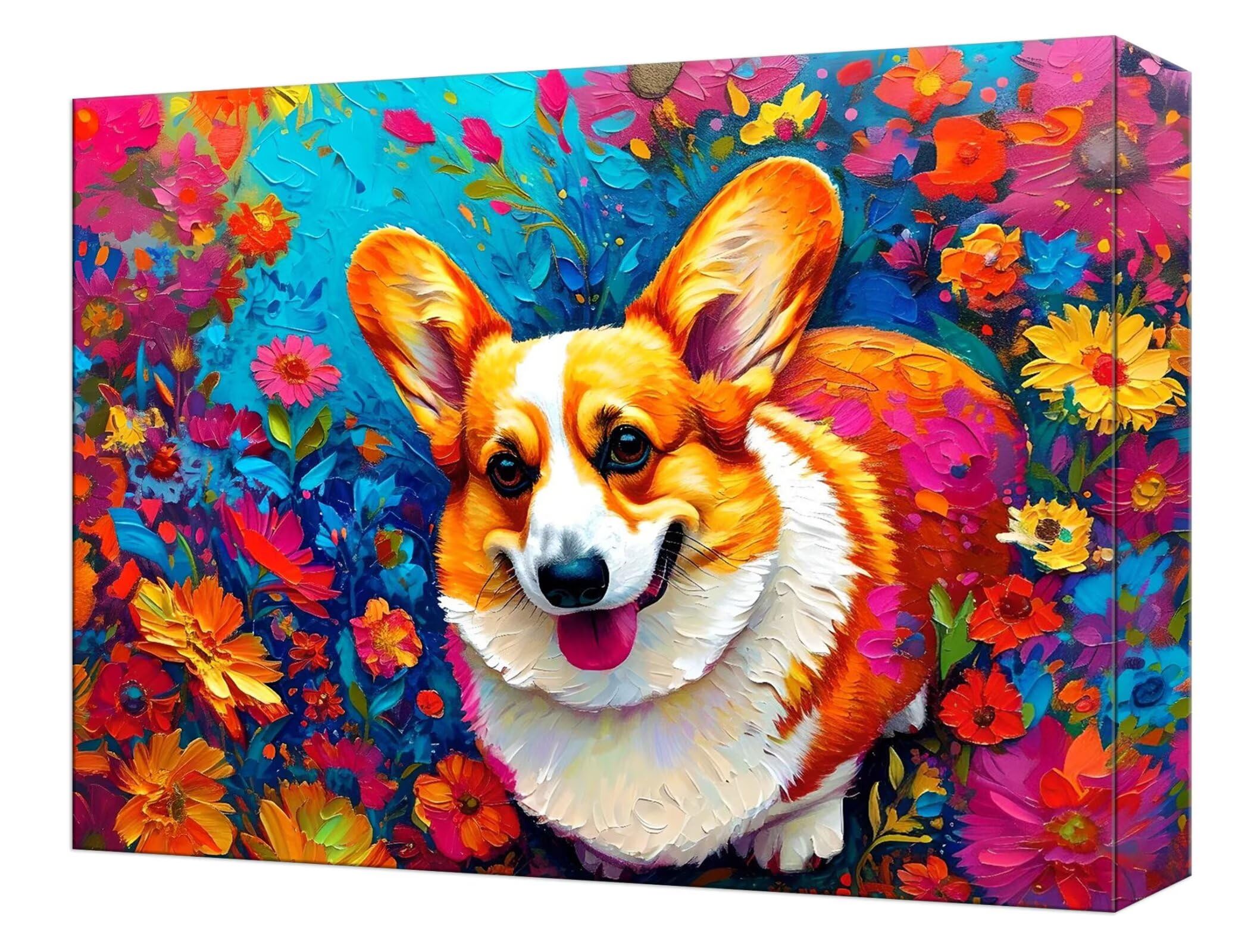 Malowanie według liczb, kwiaty Corgi dla dorosłych, dla dzieci, "zrób to sam", ręcznie malowany obraz olejny, płótno niegniotące, pędzle i farba akrylowa, zestaw dla początkujących, dekoracja domu