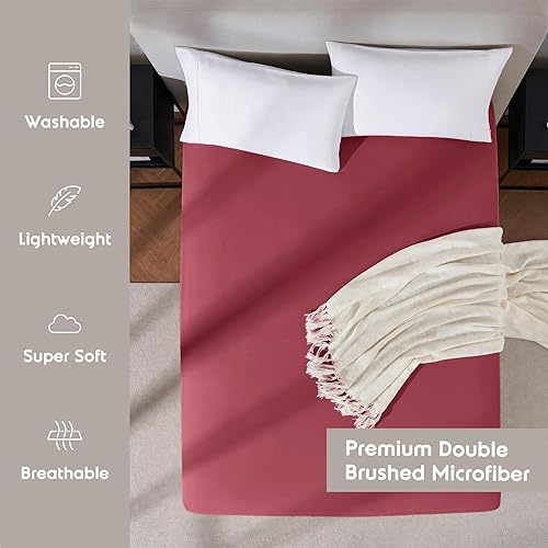 Miniatura 3 de Nestl Bedding - Sábanas bajeras con bolsillo profundo de 53 cm, Microfibra, Rojo Borgoña, King
