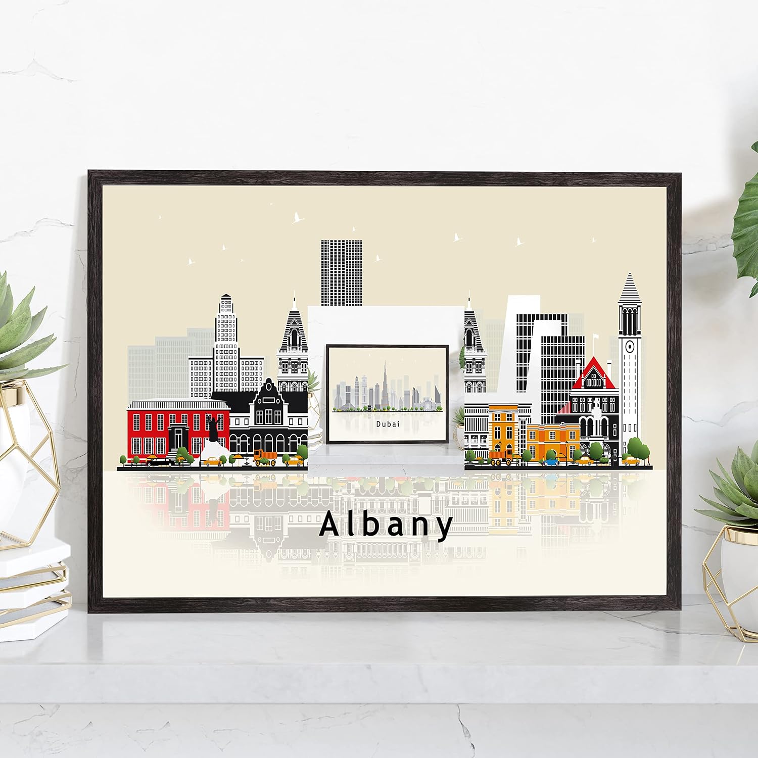 Pera Print Dubai Poster, United Arab Emirates Illustration Skyline City Poster, Modern Skyline Dubai Poster, Cityscape and Landmark Print, Home-Office Wall Art Decoration - 12x18 Inches