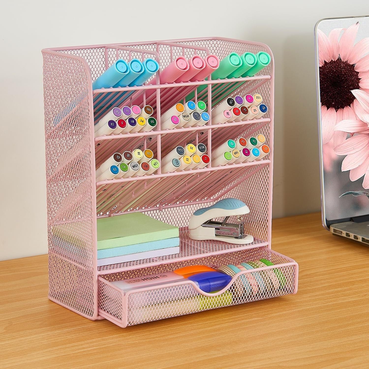 Metalowy organizer na biurko | Wielokolorowe biuro domowe 20x9x25cm: Utrzymuj porządek na biurku(D)