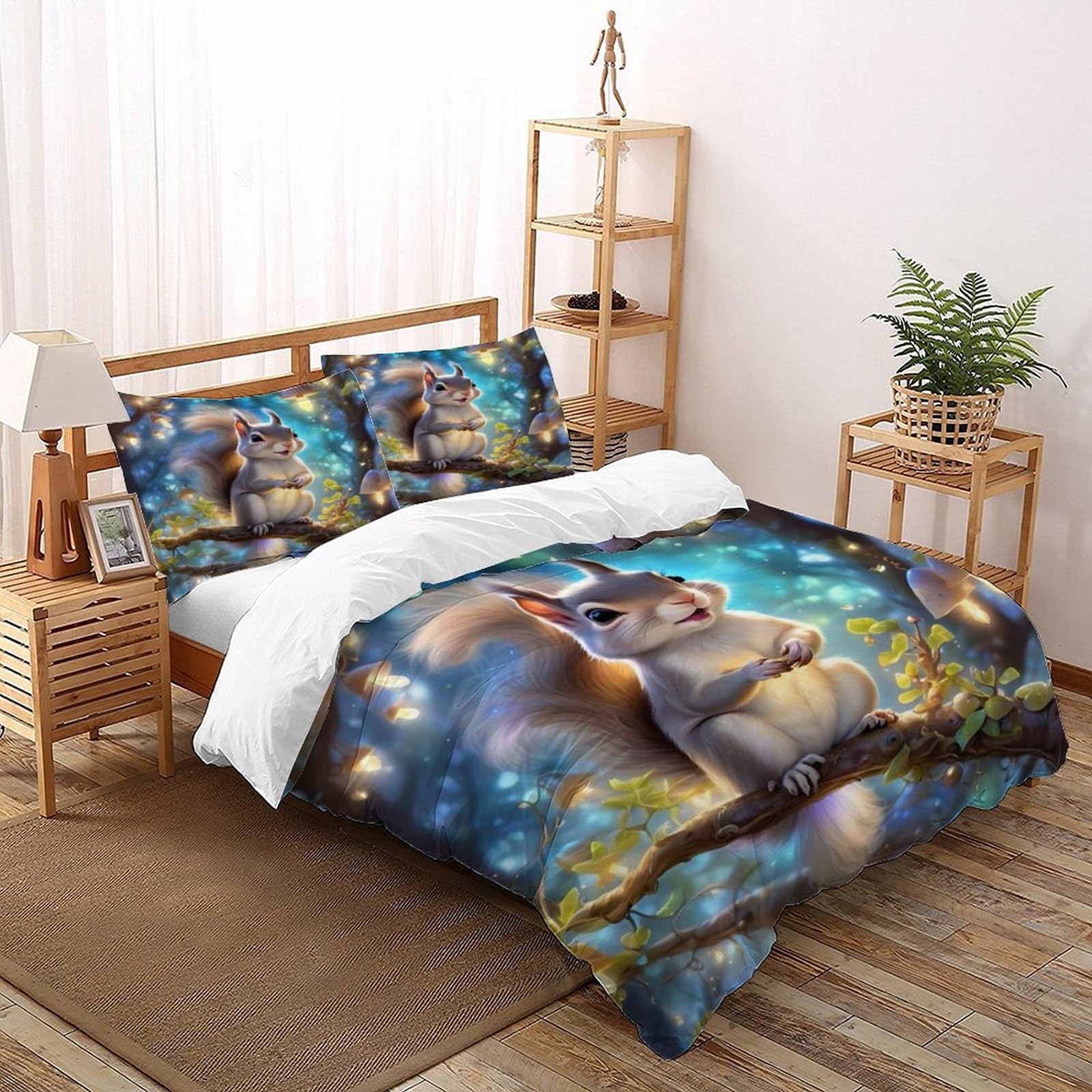 Housse de couette écureuil 3D pour chambre d'enfant parure microfibre douce