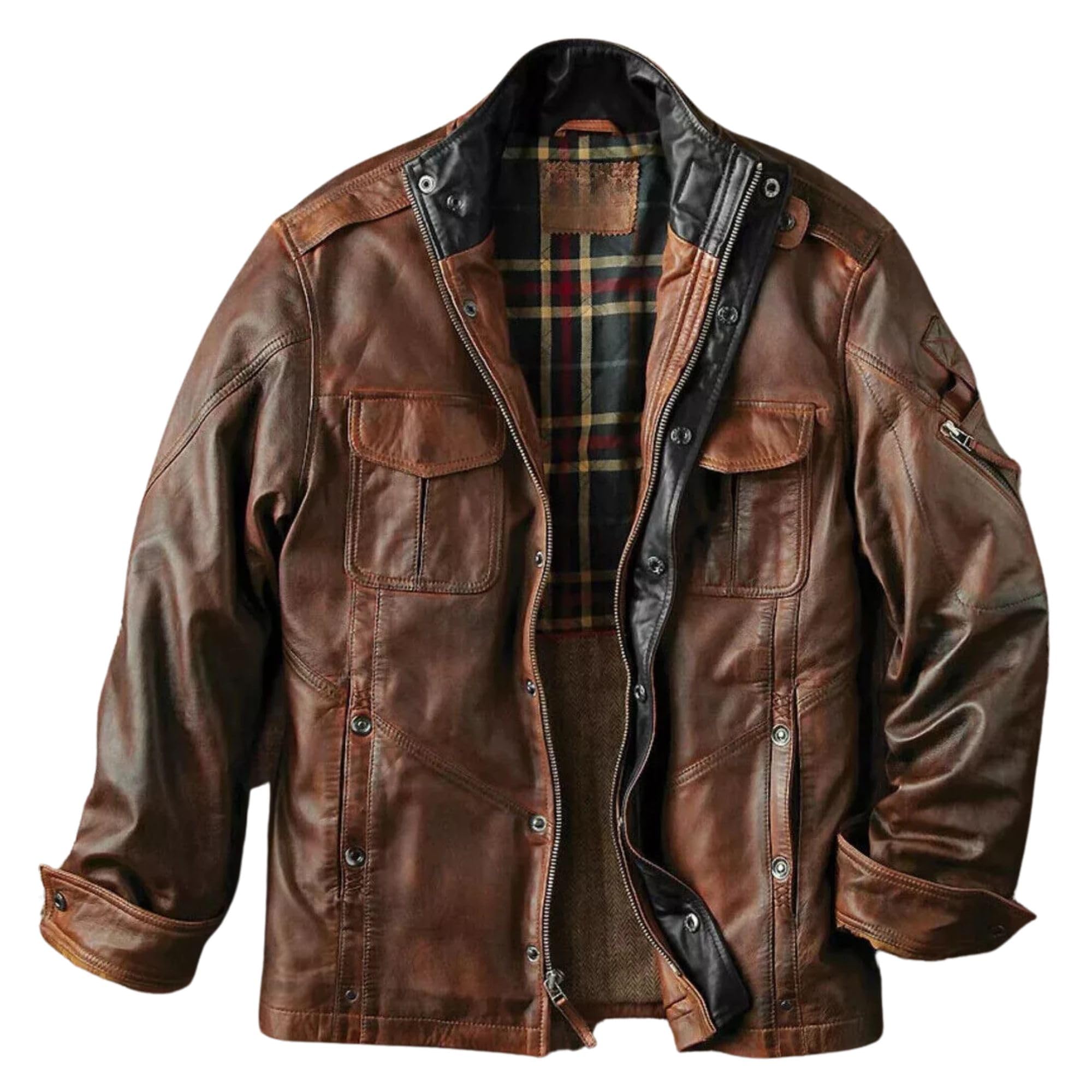 Men's Lambskin Leather Jacket American Casual Indian Workwear Style Retro Coat