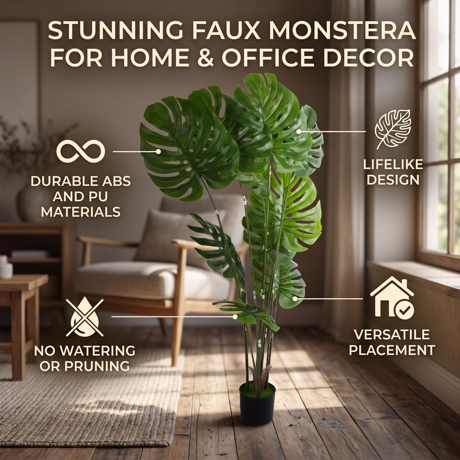 AMONIDA Sztuczna Roślina Monstera, Realistyczne Liście, Duża Dekoracja