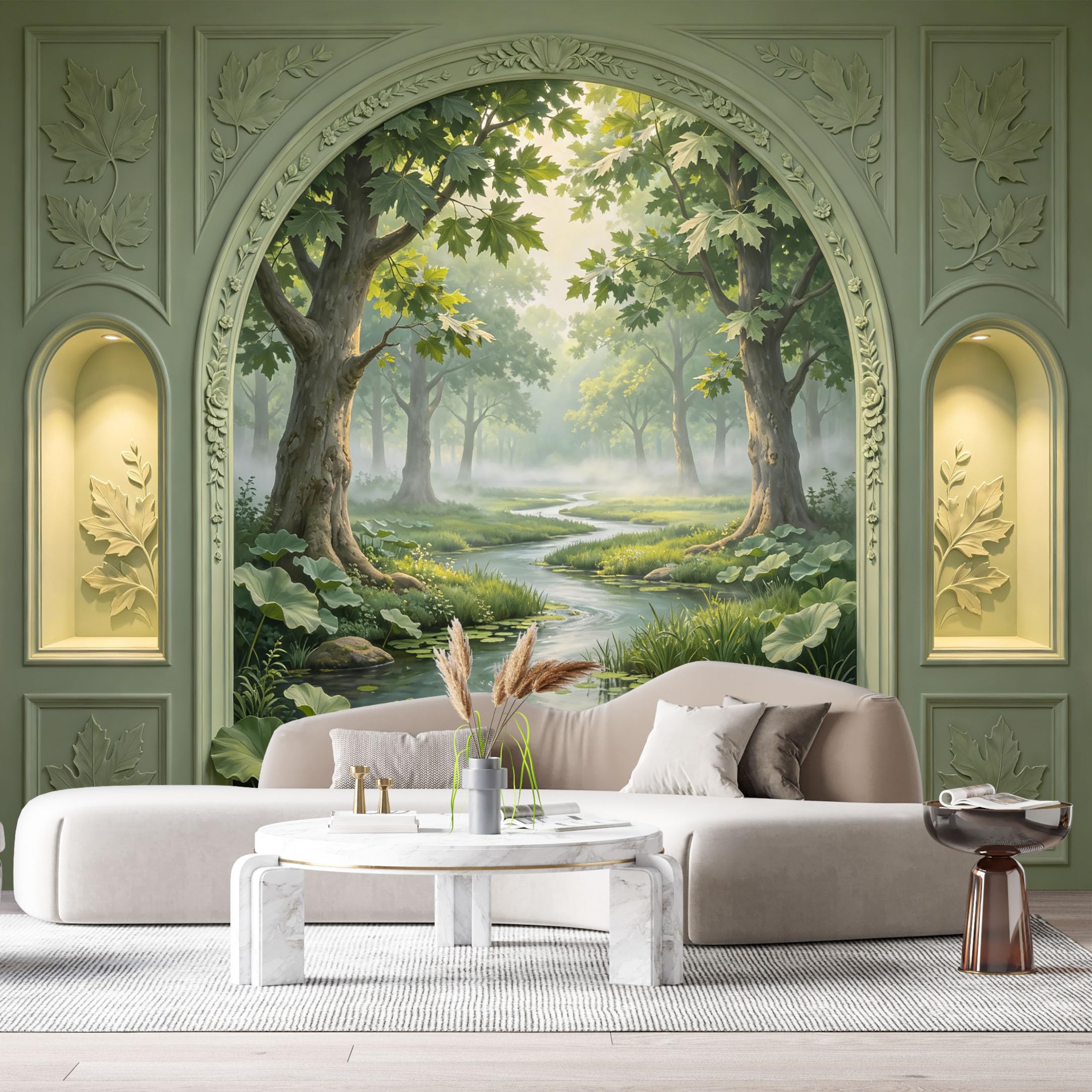 Custom Size Wall Murals Forest Landscape River Archway 3D Trompe L'Oeil SelfAdhesiveWall Fabric Removable Wallpaper Wall Decor for Living Room Bedroom Bathroom