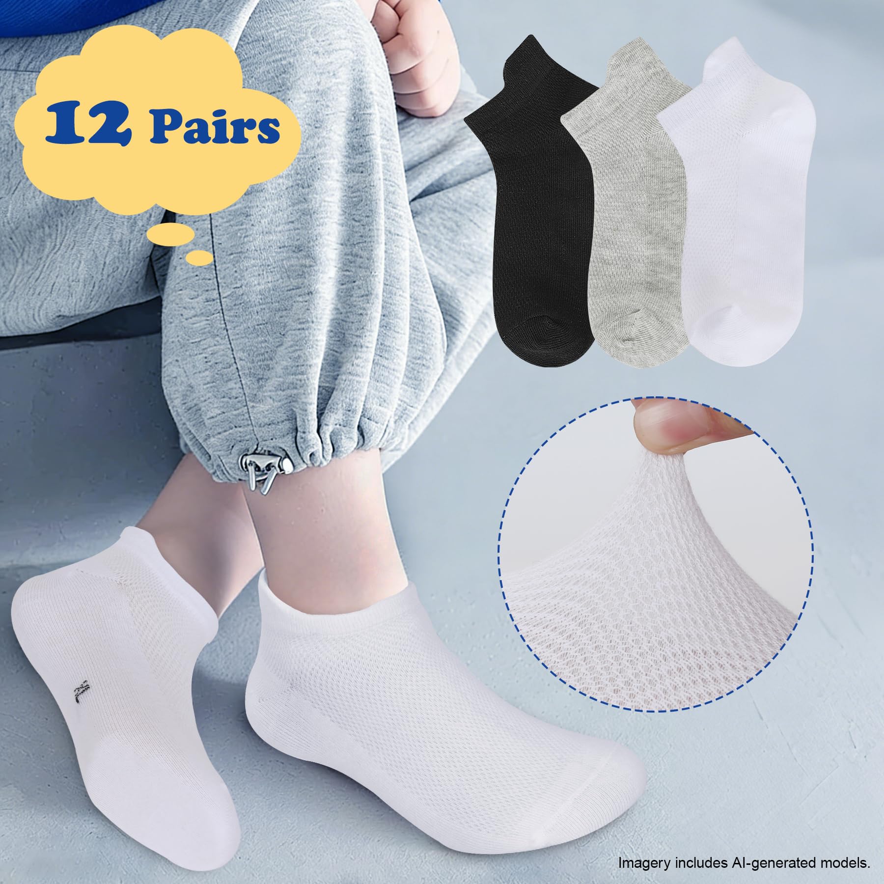 Dziecięce skarpety do sneakersów, dla chłopców, 12 par, do kostek, dla dziewcząt, bawełniane, gładkie, niskie cięcie, do szkoły, skarpety sportowe, wygodne do noszenia na co dzień, 2-13 lat