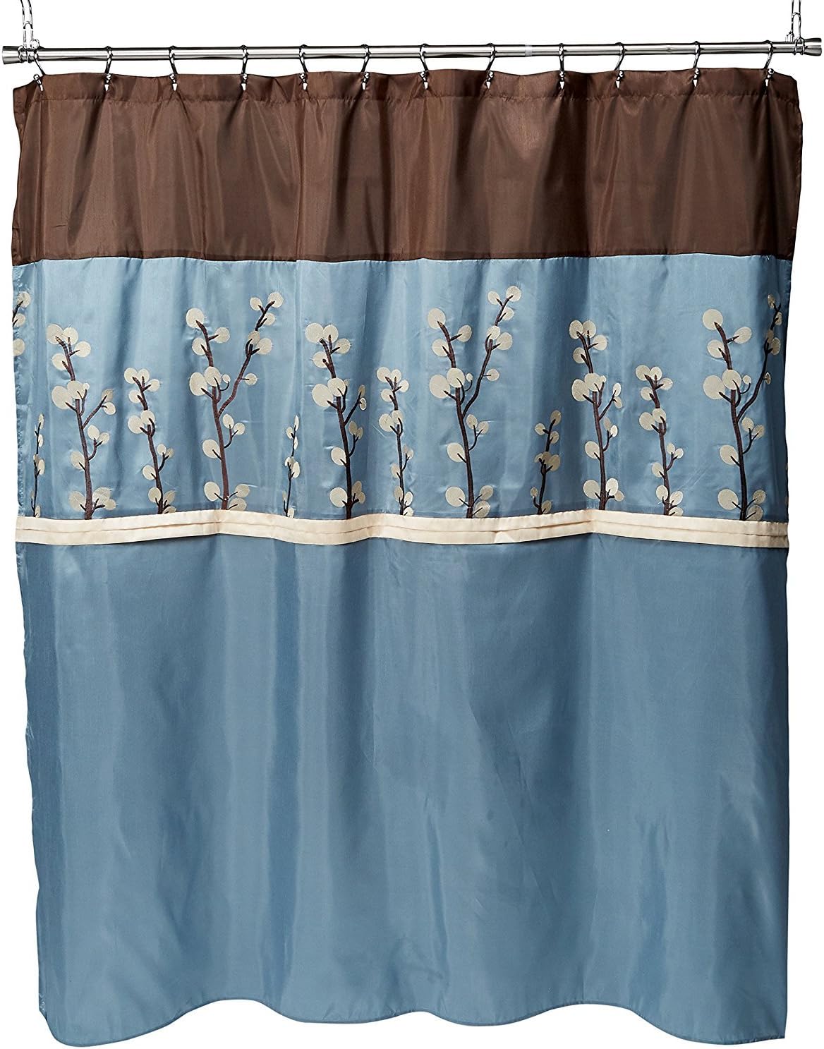 Triangle Home Fashions 19259 Lush Decor Cocoa Flower Shower Curtain, 72 X 72 Inches, Blue/Brown