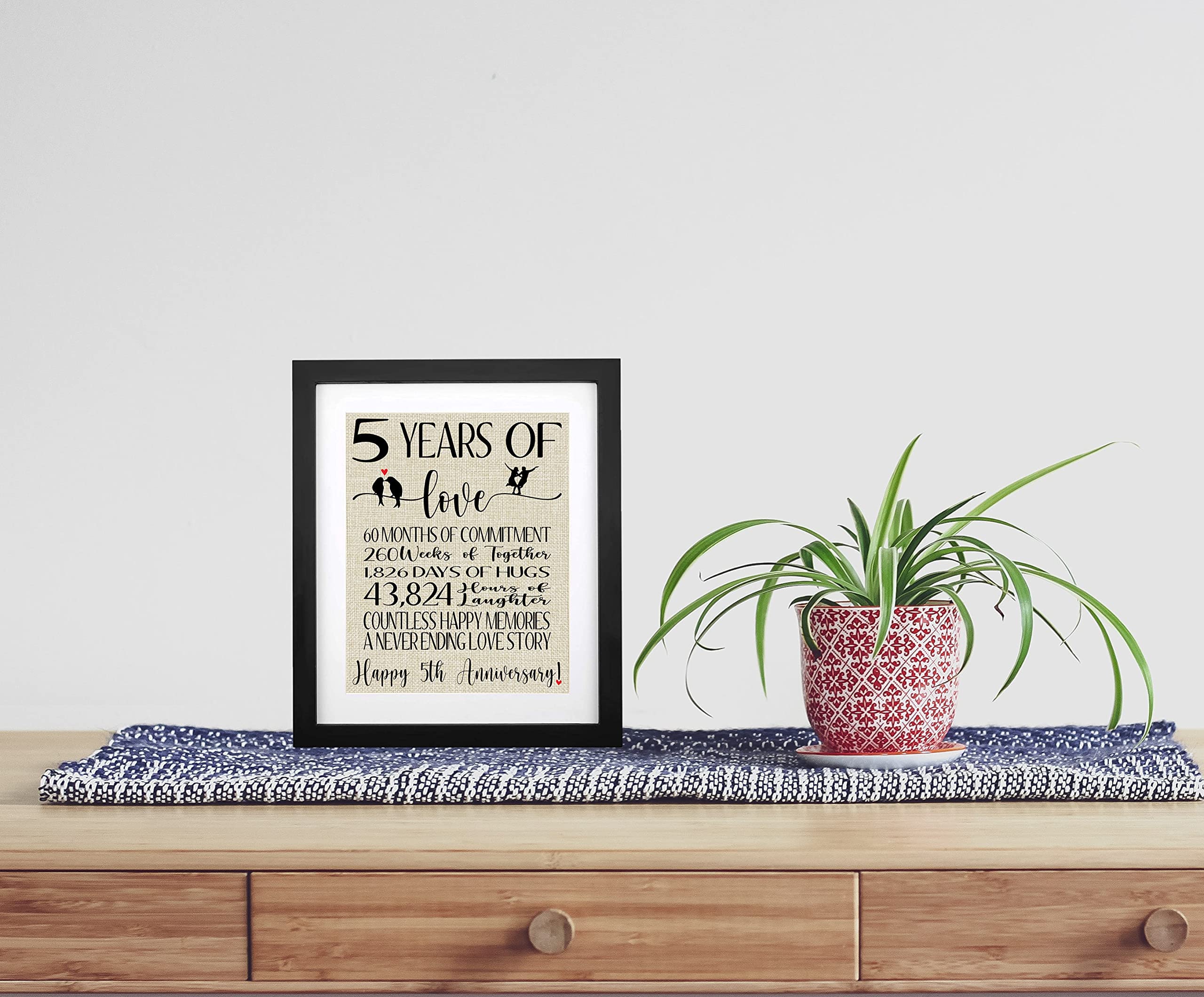 Amazon.com - TOBOHU 5 Years of Love Burlap Print with Frame, Gifts