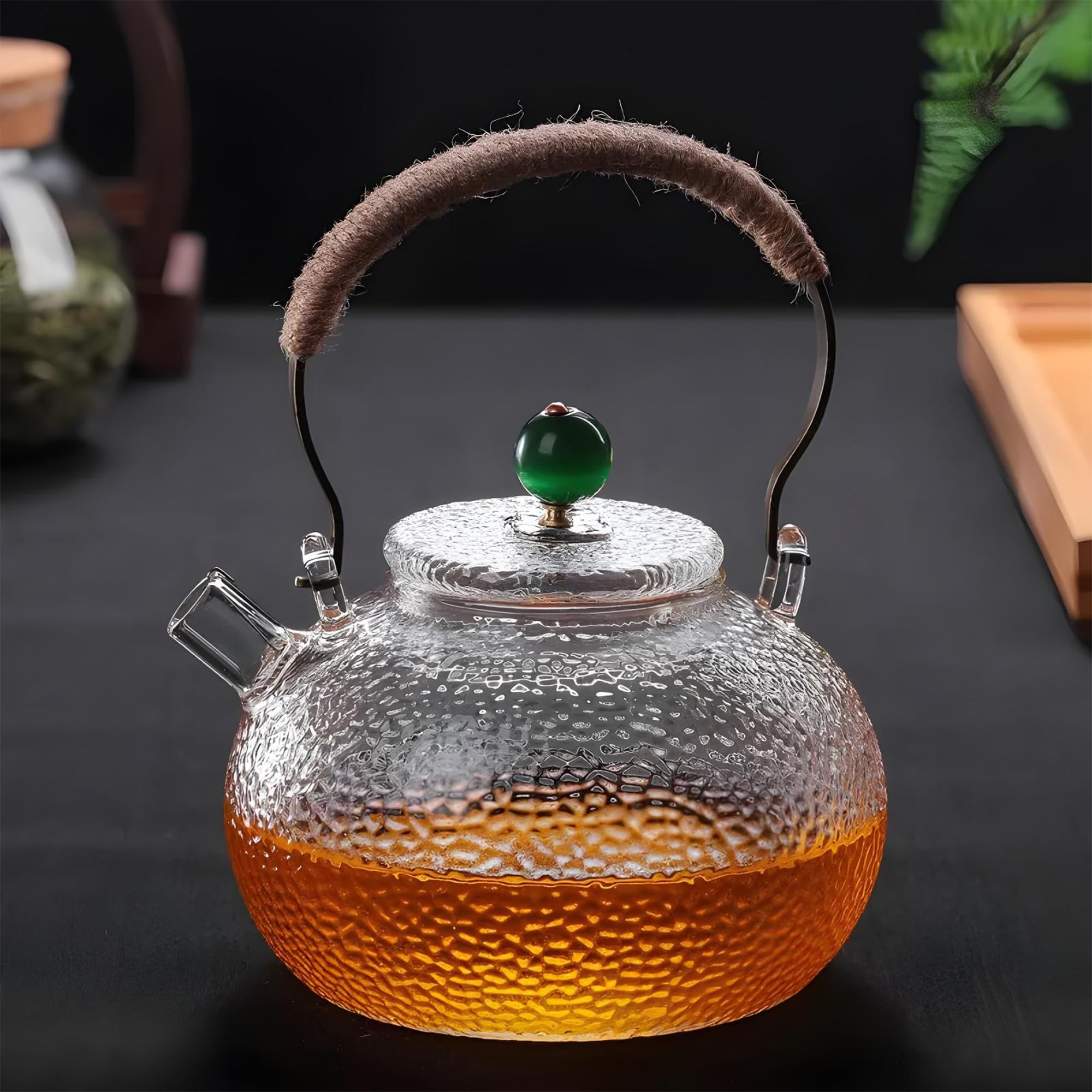 UMAI Borosilicate Glass Tea Pot | Glass Kettle for Gas Stove (700ml) | Stovetop Safe with Removable Glass Infuser Bamboo Handle & Lid | Tea Kettle Glass | Diwali Gift | Tea Maker Kettle