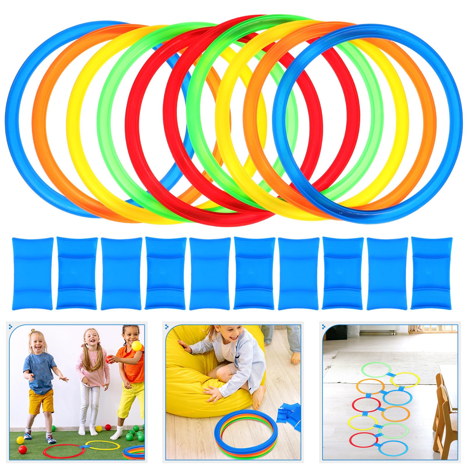 Juego Aros para Niños 28 Cm, 10 Piezas de Plástico PE Ecológico, Juego Interactivo Exterior para Coordinación y Actividades al Aire Libre