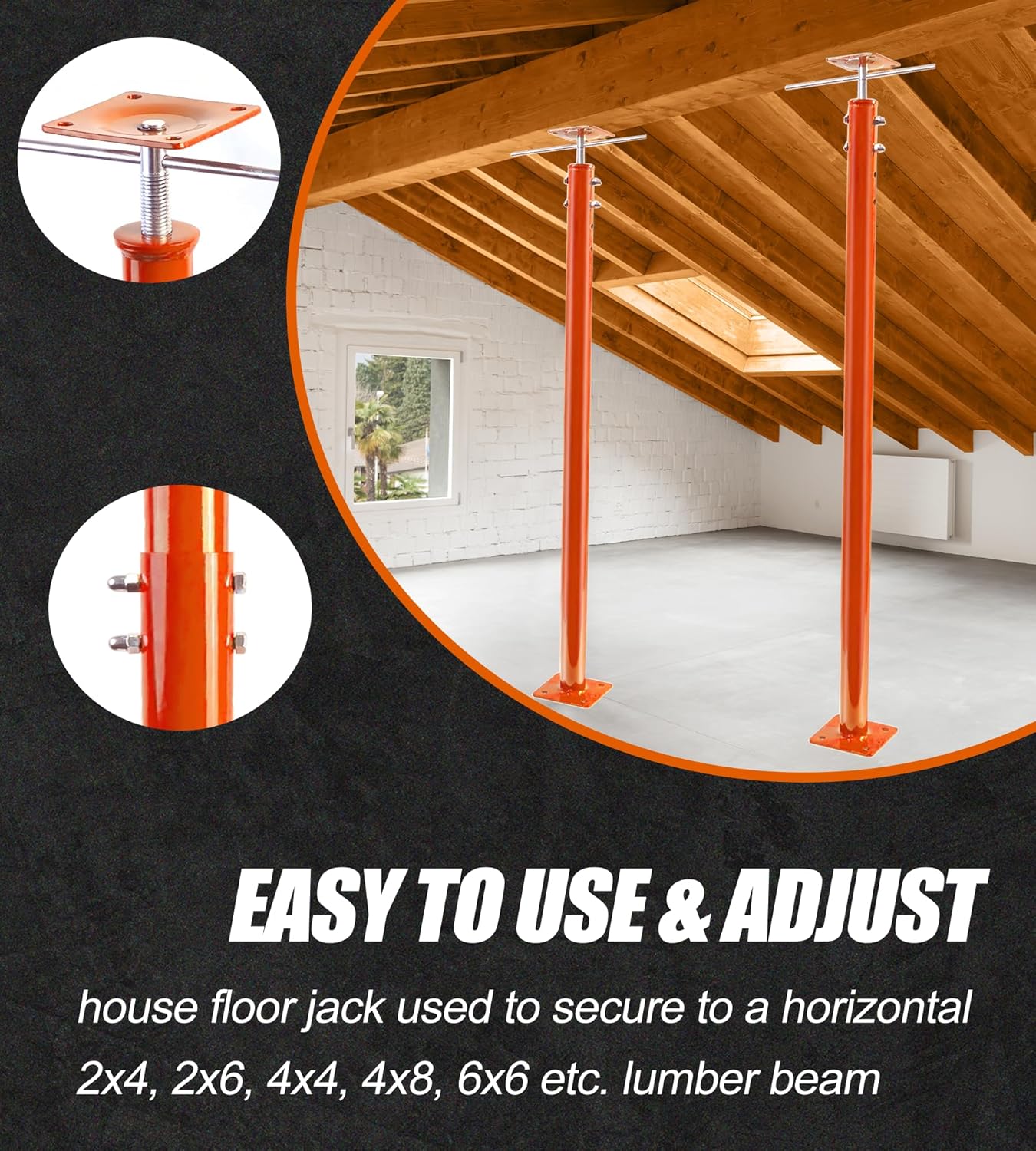 Adjustable Jack Post, 55" to 99" Floor Pole Jack with Turning Bar, Heavy Duty House Floor & Beam Support for Basement, Crawlspace, Leveling, Roof Framing, Construction, 2-Pack