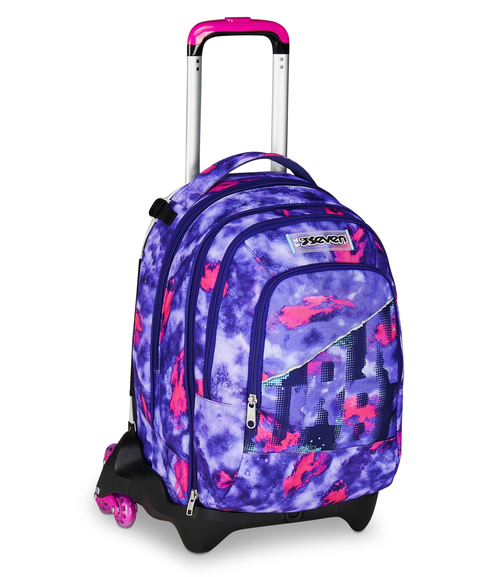 Seven Trolley Scuola Jack 3 Ruote Detach SHADY DYE GIRL, Viola, Zaino Con Carrello Sganciabile Da 37 Litri, Tasca Borraccia, Zainetto Staccabile, Multiuso e Spazioso, Per Elementari e Media, Bambina