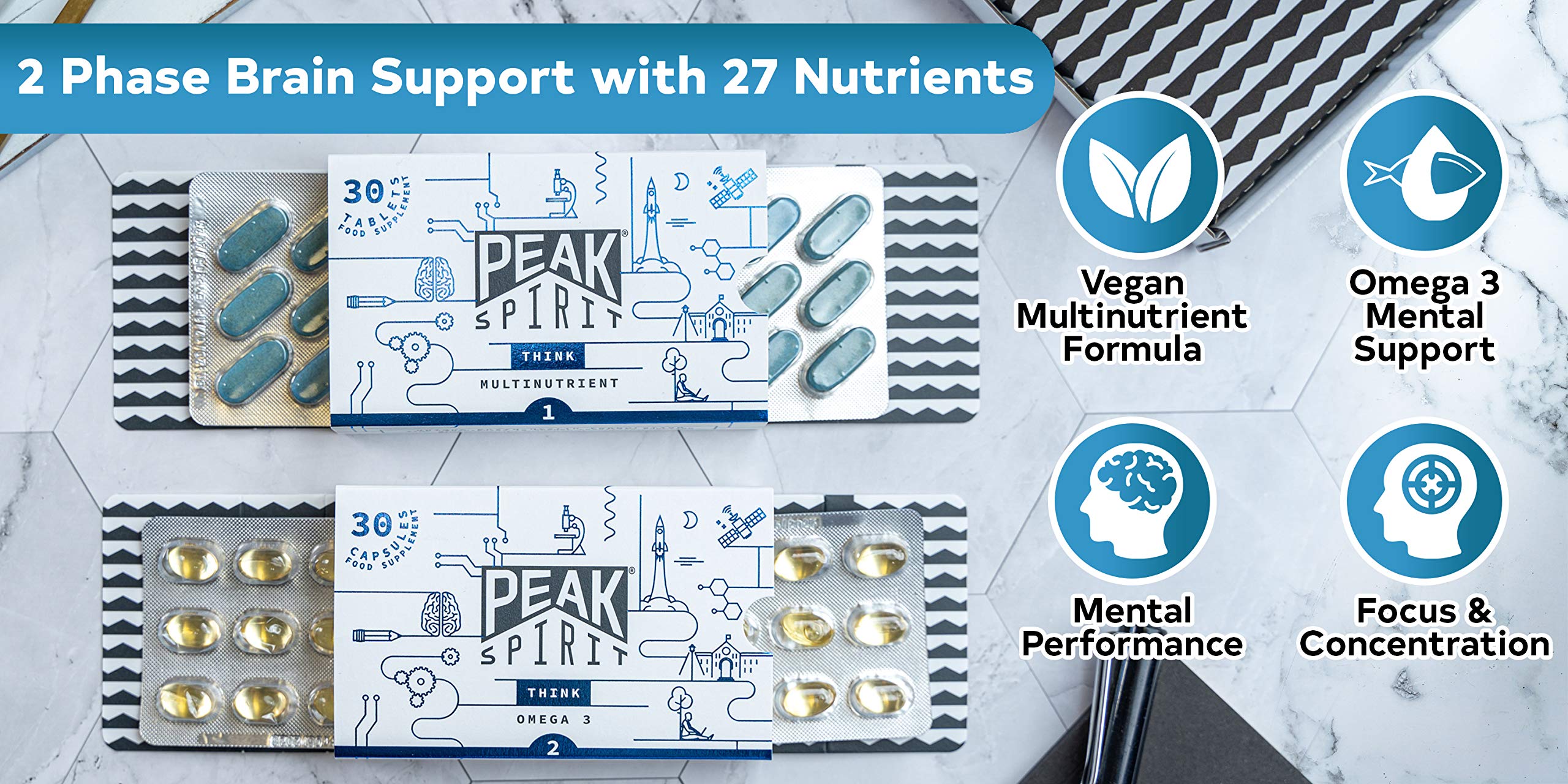 Peak Spirit Think Nootropic Brain Vitamin Supplement with Omega